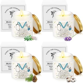 Nuanchu 4 Pcs Medical Assistant Gifts Soy Scented Candles Bulk Aromatherapy Jar 3.5 oz Soy Wax 4 Styles Scented Candles Presents for Women Nurse Week Thanksgiving Christmas Birthday