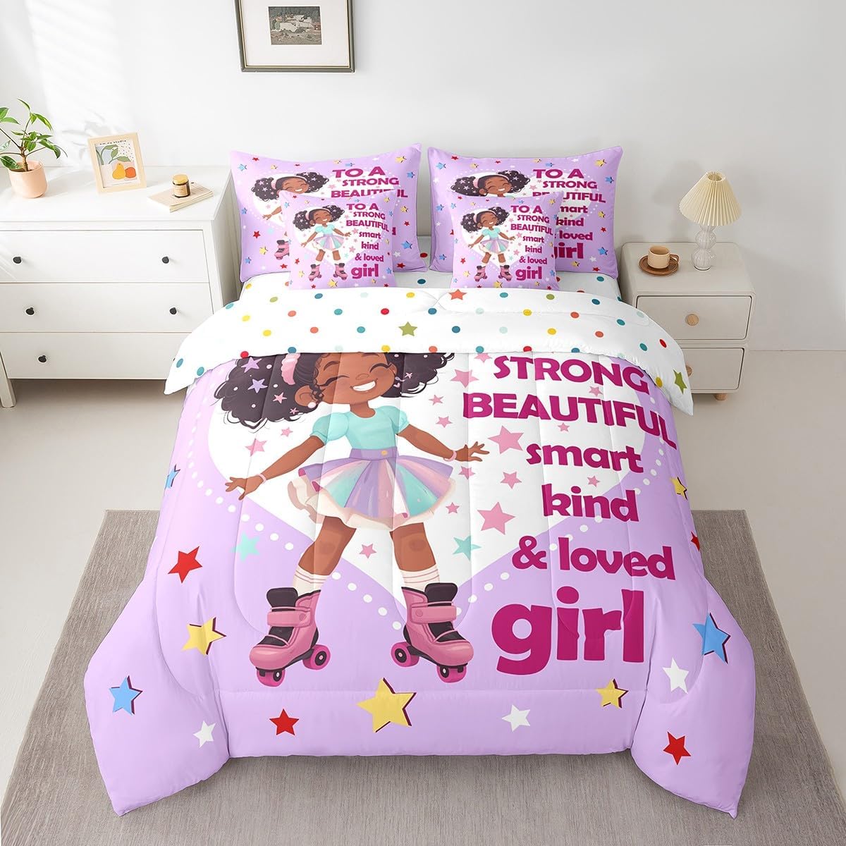 7 Pieces Golden Retriever Kids Comforter Queen,Pink Bowknot Hot Air Balloon Dreamy Bedding Set,Rose Flowers Princess Bow-tie Cartoon（Comforter+Fitted+Flat Sheet+2 Pillowcases+2 Throw Pillow Covers）