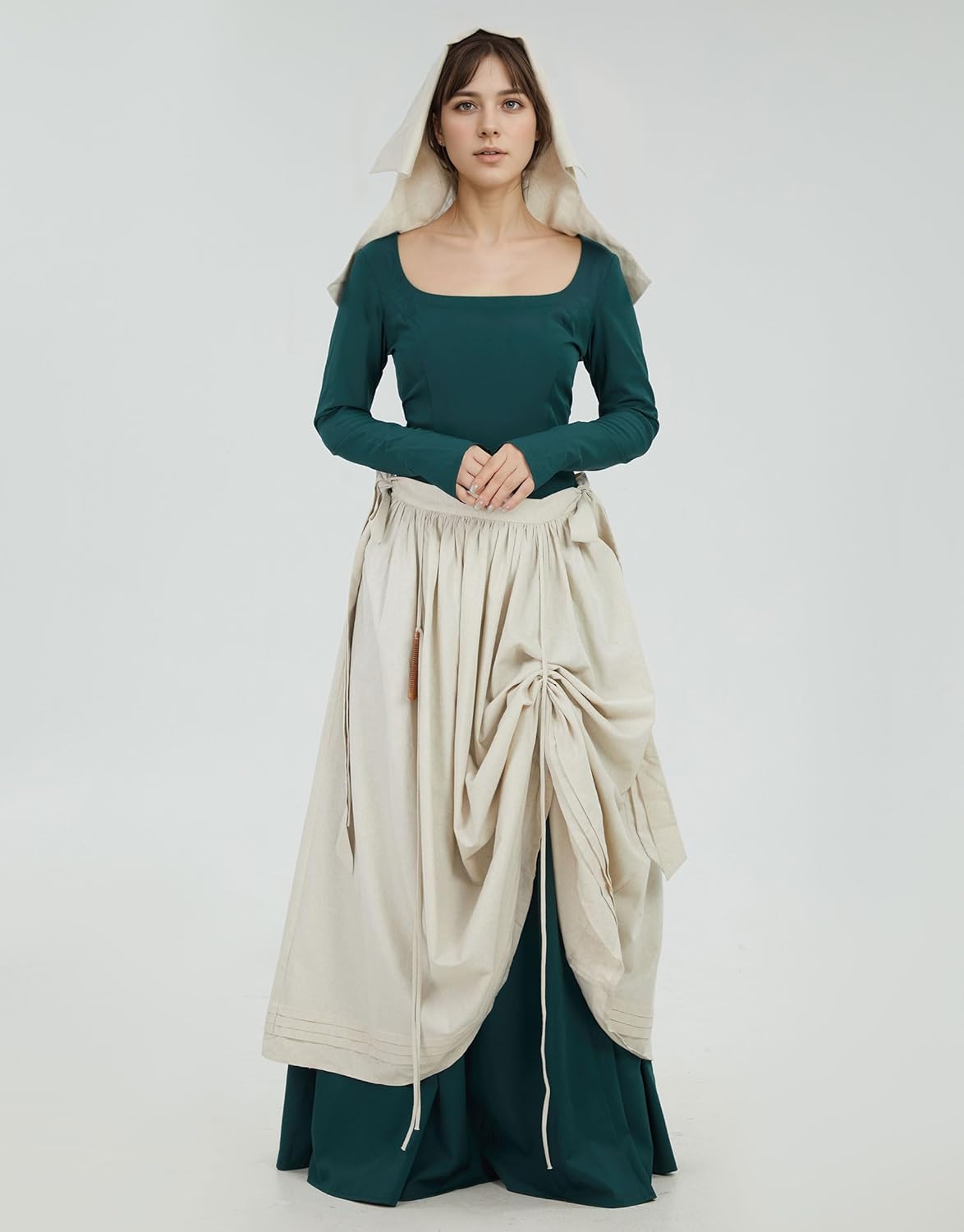 miccostumes Medieval Renaissance Apron Skirt and Coif Cap Medieval Peasant Cosplay Accessory for Halloween