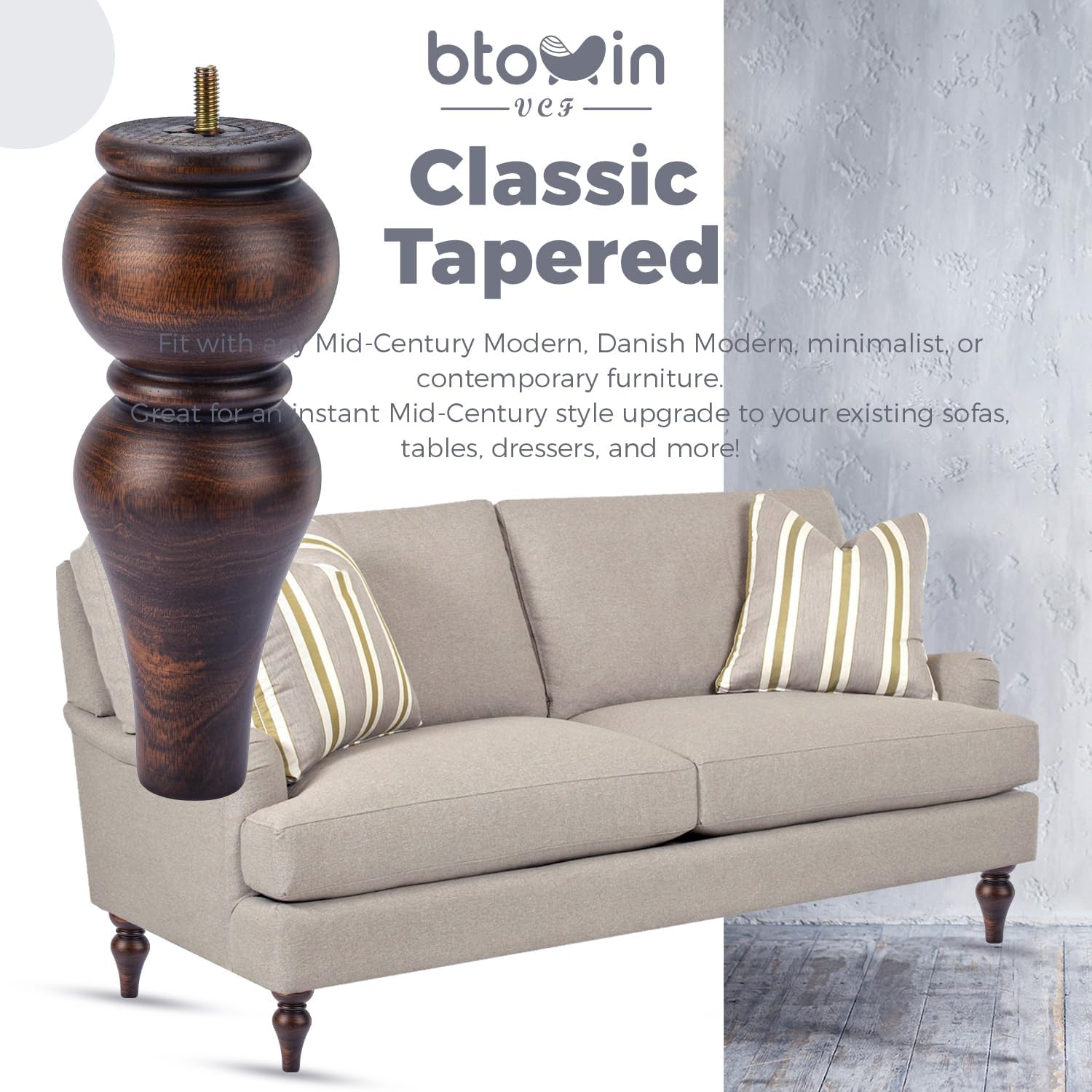 8 Inch / 20cm Solid Wood Furniture Legs,4Pcs Couch Legs Wooden Bun Feet Sofa Feet with Threaded M8 Hanger Bolts &Mounting Plate &Screws for Sofa Cabinet Ottoman Armchair (Glaze