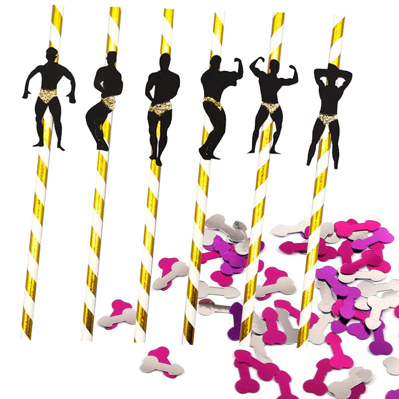 Bachelorette Party Decoration 24Pcs Night Party Dancer Straw and Table Confetti Decorations for Confetti Cannons Celebrations, Parties, Weddings