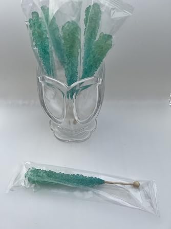 Classic Rock Candy Sticks, Sugar Rock Crystal Lollipops, Individually Wrapped Pack of 18, Light Blue Cotton Candy