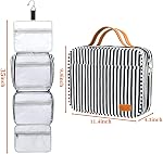 Bosidu Sac de toilette suspendu pour les femmes, Grande capacité imperméable sac de toilette avec 4 Compartiments & 1 Crochet robuste, idéal pour les voyages ou l'utilisation quotidienne (Navy Blue & Blanc rayé)