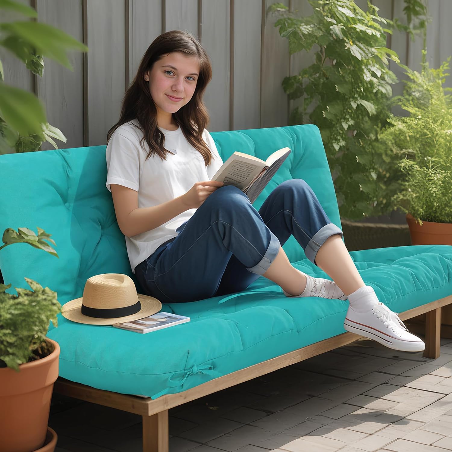 Porch Swing Cushions for Outdoor Furniture, Outdoor Swing Cushions 60in 2-3 Seater for Patio with Backrest and Ties, Thickened Replacement Bench Pad, 60x40 Inch Peacock Blue