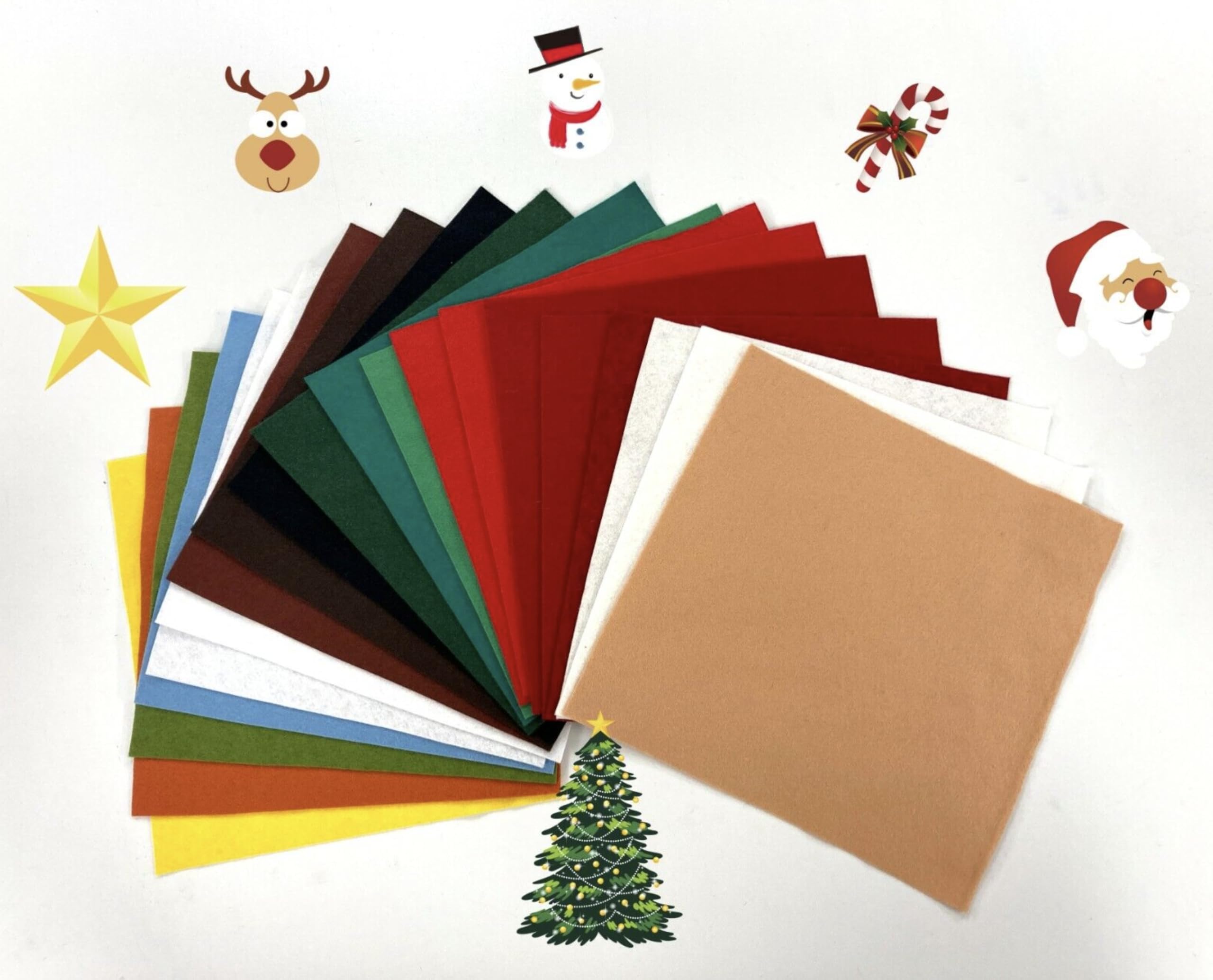 Wool Blend Craft Felt Square Colour Pack 9" / 22cm EN17 Standard 10 Pack (Big Christmas 20 Pack)