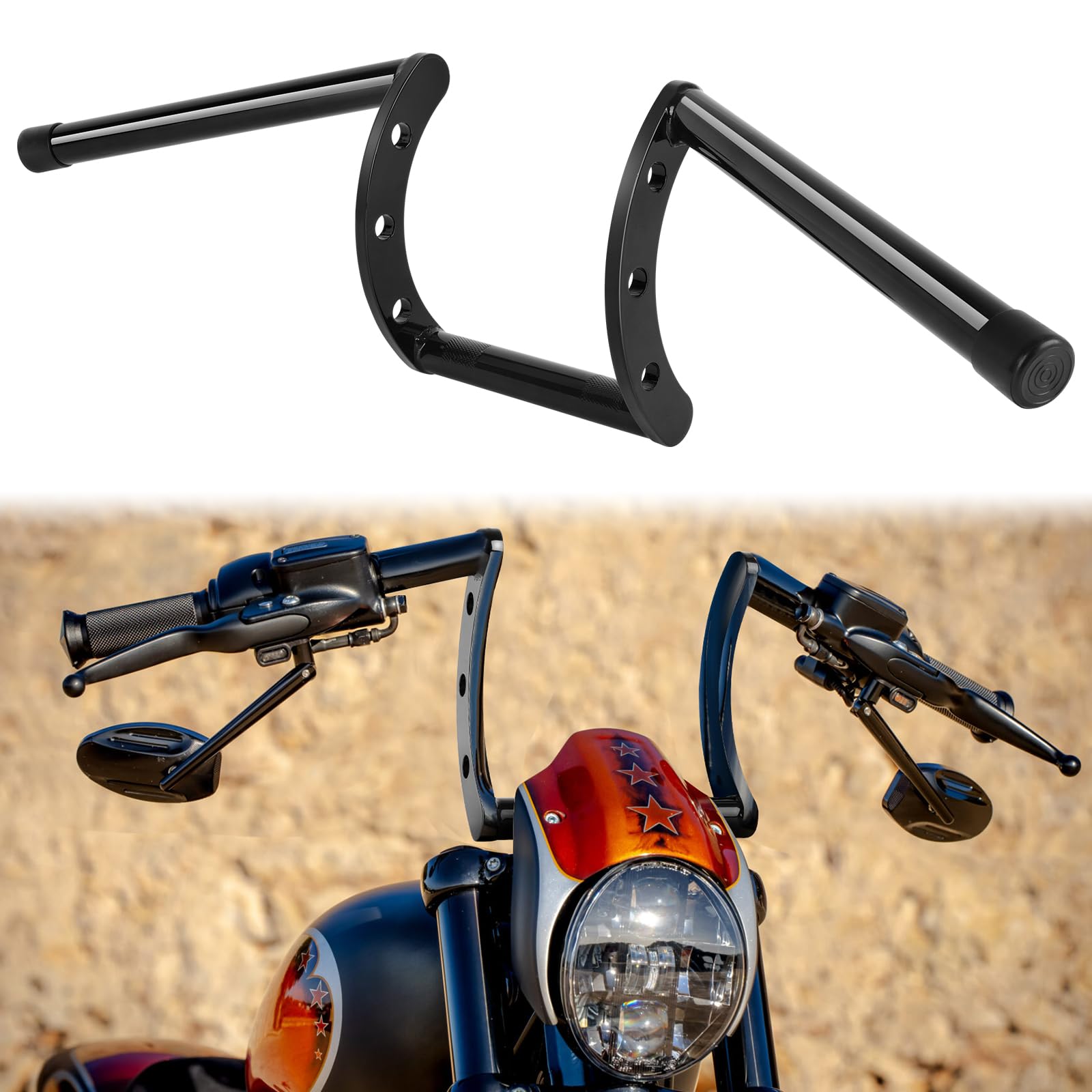 DREAMIZER Motorradlenker Z Bars 22 mm 7/8 Zoll Ape Hanger Lenker für Drag Kompatibel mit Bobber Chopper Cruisers Softail Dyna Sportster
