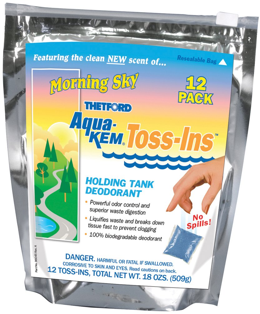 Aqua-Kem Morning Sky Toss-Ins RV Holding Tank Treatment - Deodorant / Waste Digester / Detergent - Pack of 12 - Thetford 96012