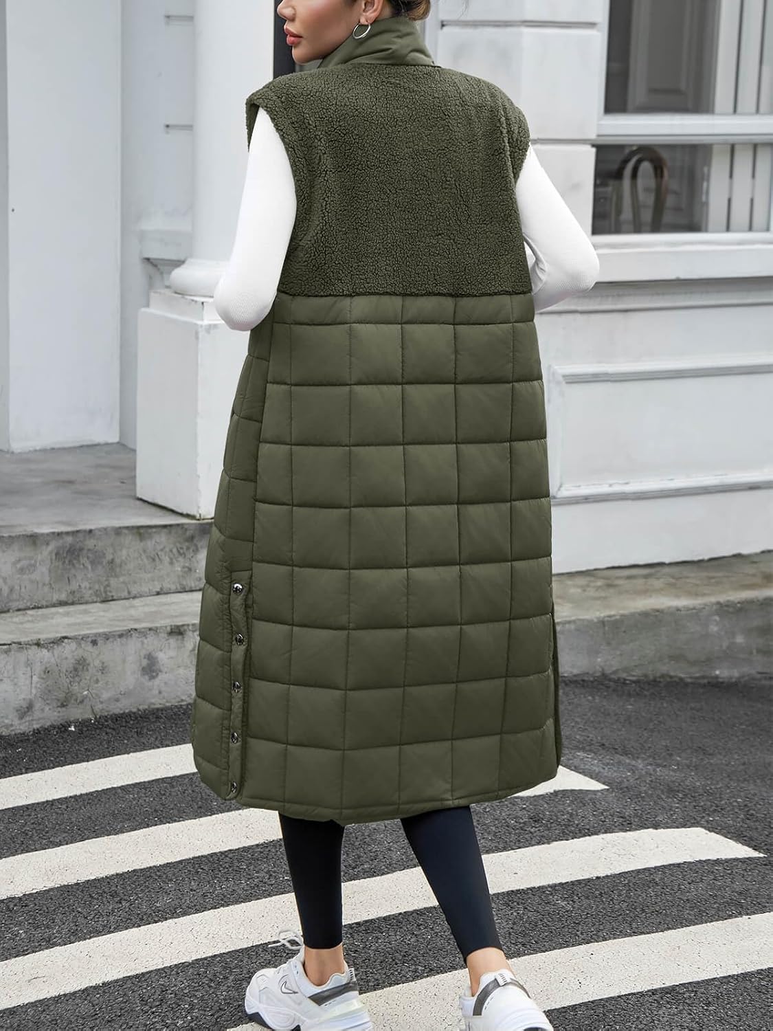 UMEKO Women's Long Puffer Vest Fleece Jacket Winter Button Down Sleeveless Coats - Image 3