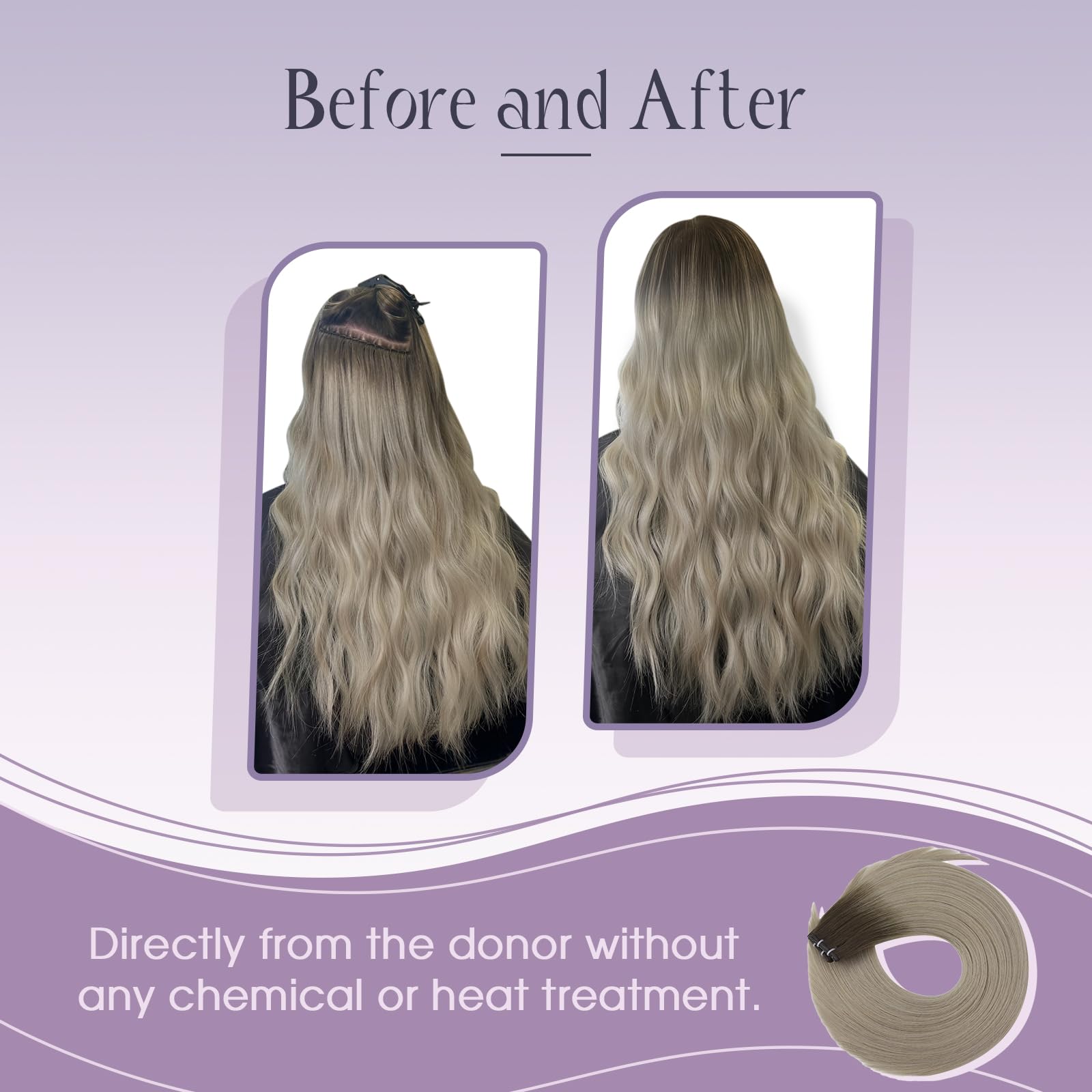 Fshine Balayage Blonde Sew in Weft Hair Extensions Virgin Brazilian Real Human Hair Invisible Straight Hair Weft Extension 25g 18inch Balayage Ash Blonde Mixed Blonde Ash Blonde #9A/10/800 - Image 2