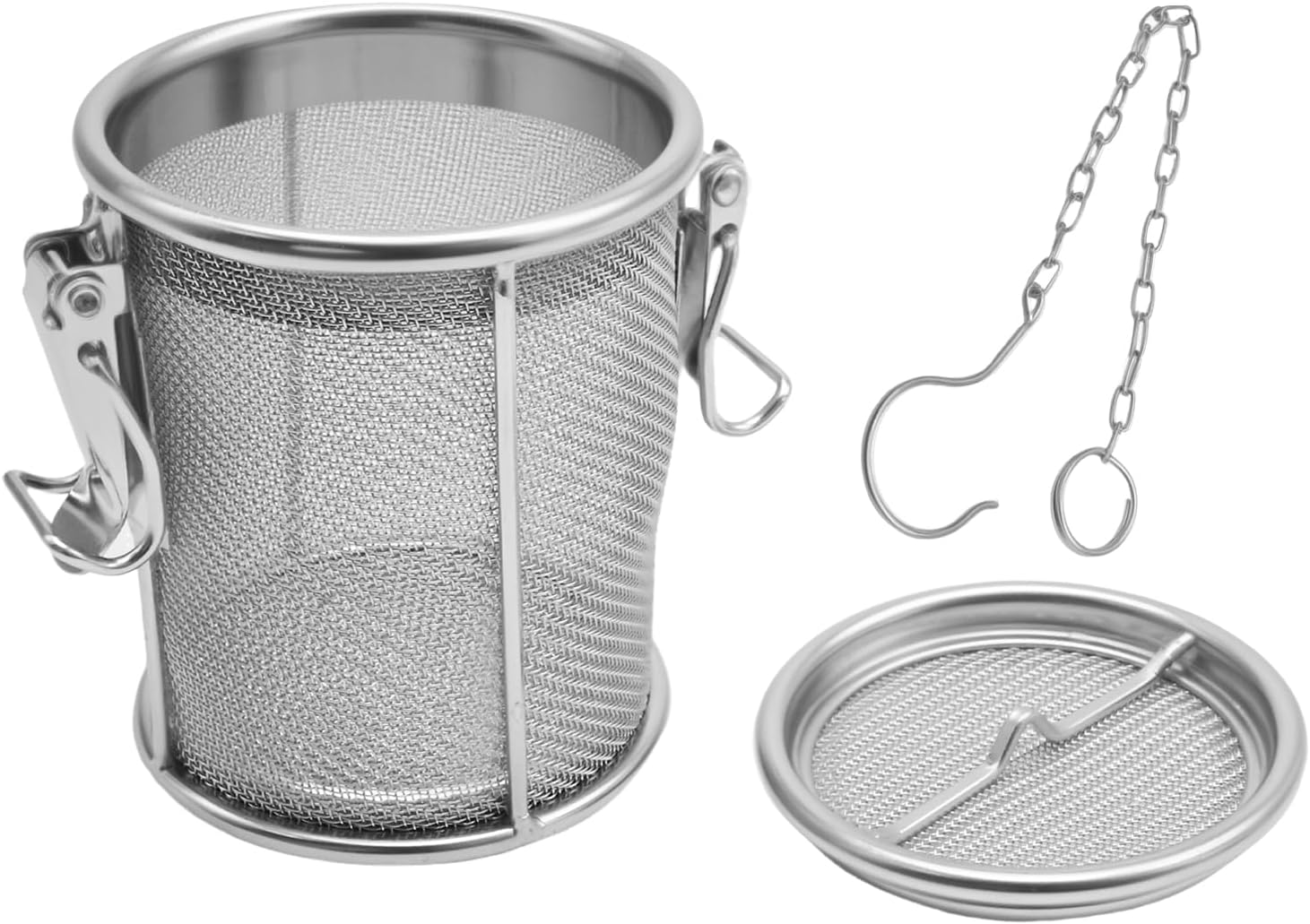 Stainless Steel Seasoning Strainer, Fine Mesh Tea Ball Strainer with Extended Chain Hook, Multifunctional Seasoning Separator Basket Filter for Home and Restaurant Use(8cm* 10cm)