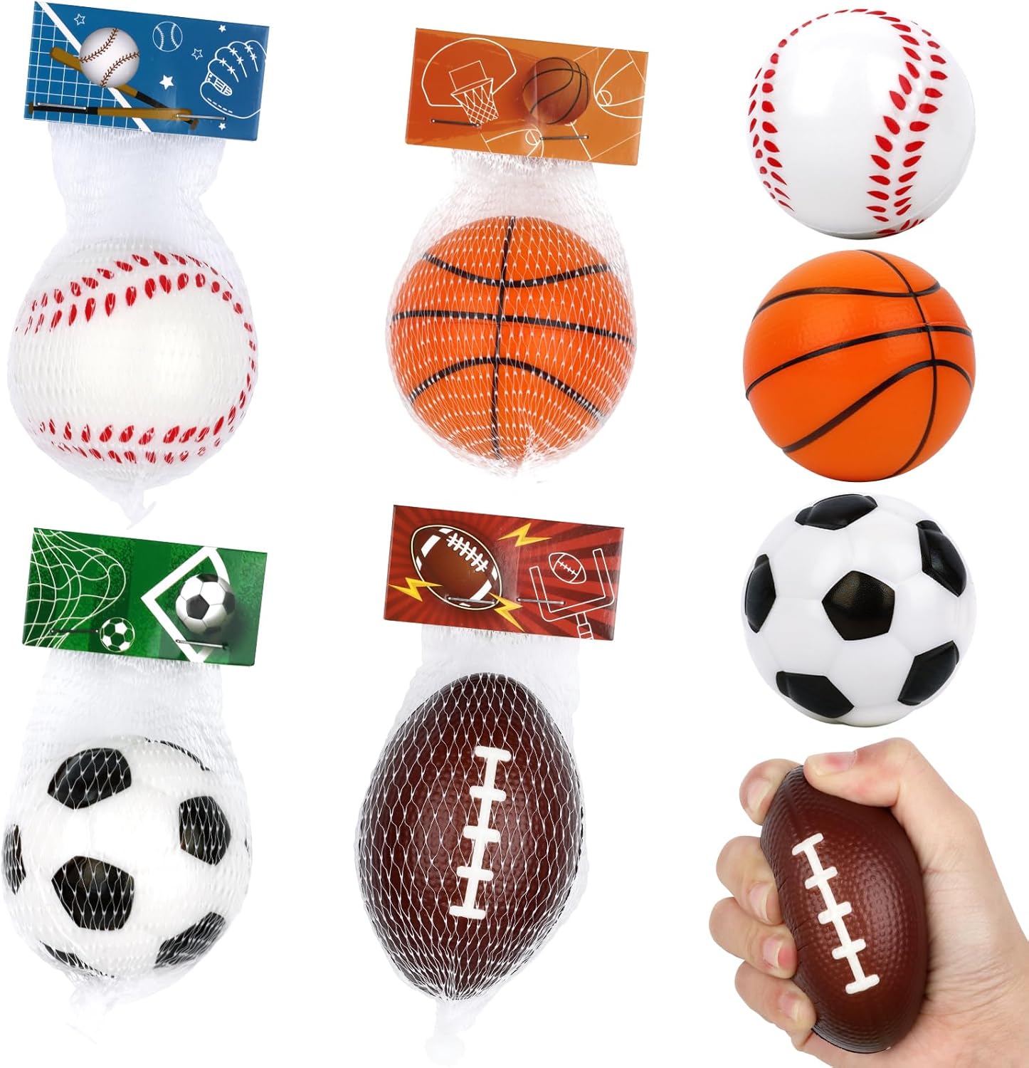 Hooqict 16 Pack Stress Balls Valentines Day Cards for Kids Classroom Gifts Basketball Baseball Soccer Football Stress Balls Party Favors Mini Foam Sports Balls for Pinata Filler Goodie Bag Stuffers