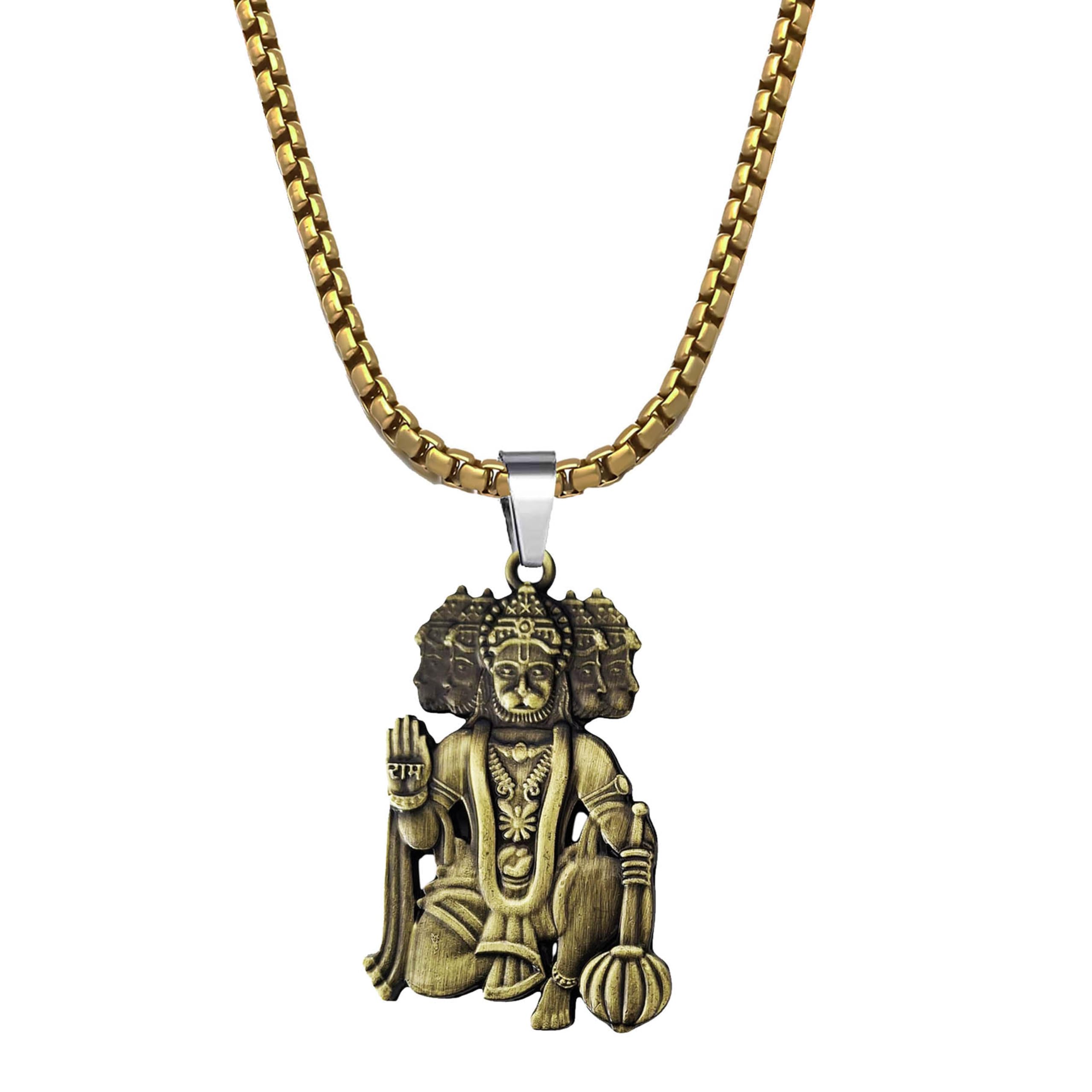 Solid Brass Panch Mukhi Hanuman Pendant Necklace With 22 Inch Box Stainless Steel Chain - Energy & Devotion-Spiritual Gift for Strength and Courage-image-6