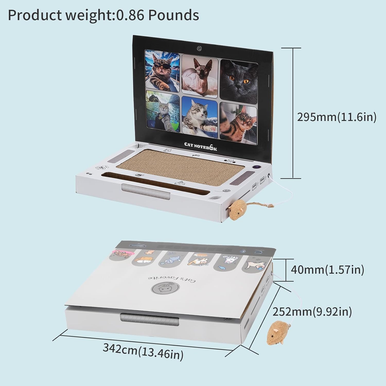 review 3-In-1 Laptop Scratcher Cat Toys, Cat Scratcher Laptop with Interactive Plush Mouse Cat Teaser and Ball Track Pad Toy, Foldable Corrugated Computer Cat Scratching Pad, Cat Scratch Cardboard for Indoor
