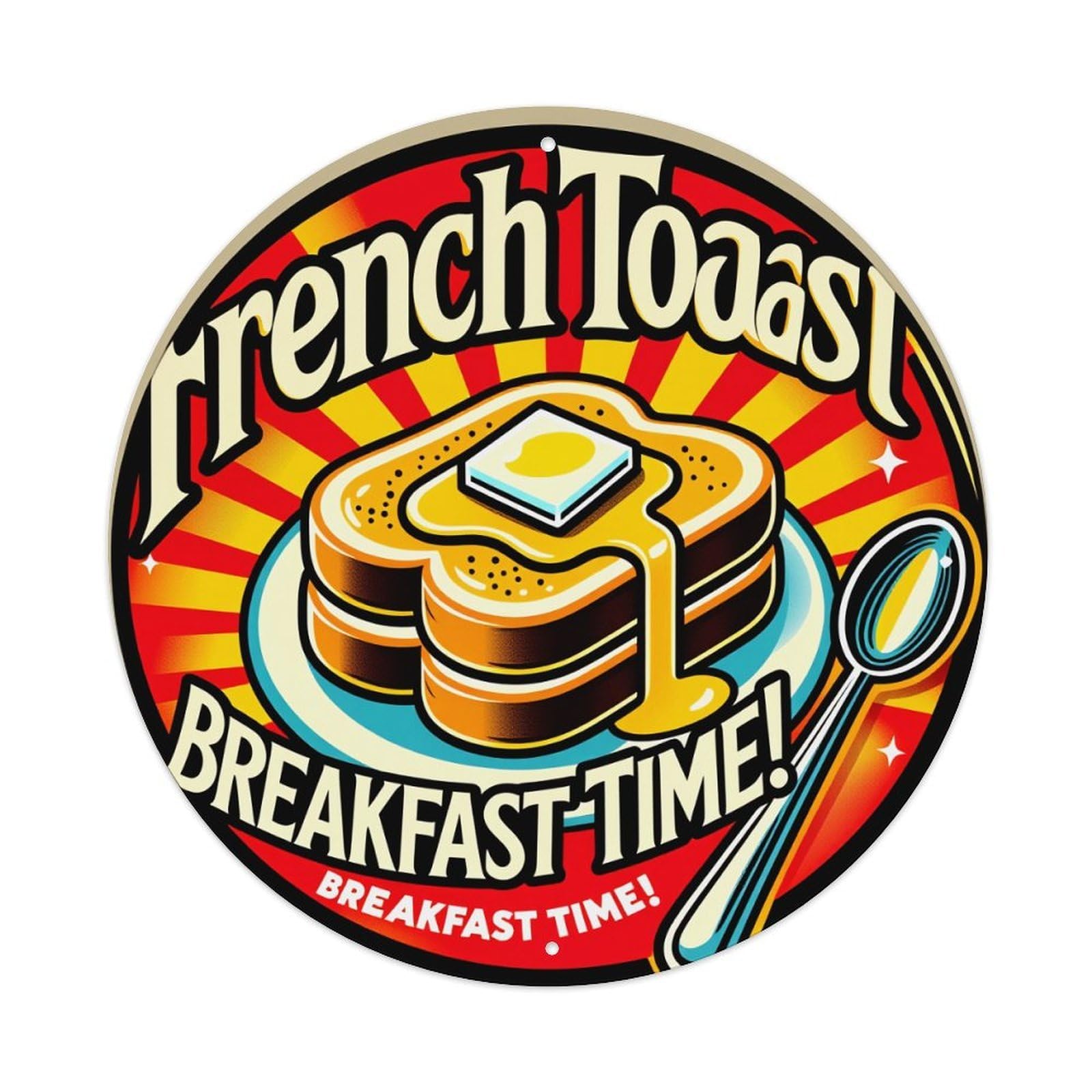 French Toast Breakfast Time Spoon Syrup Metal Tin Sign Vintage Garden Bedroom Cafe Bar Man Cave Home Wall Decor Metal Poster 8x8 inches