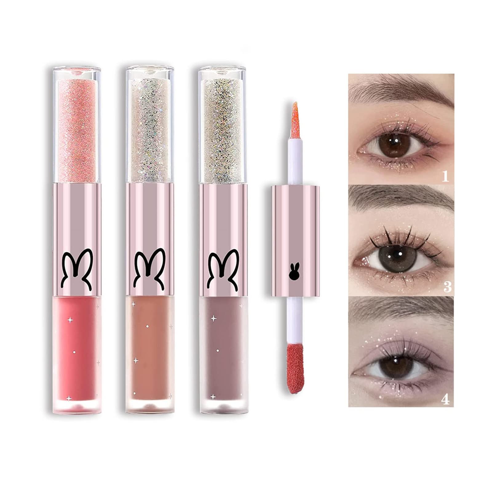 KWOLYKIM3 Pack Double Head Liquid Glitter Eyeshadow Makeup Glitter 2 in 1 Eyelshadow Eye Glitter and Matte Eyeliner, Pigmented, Long Lasting, Quick Drying, Loose Glitter Glue for Eye Makeup
