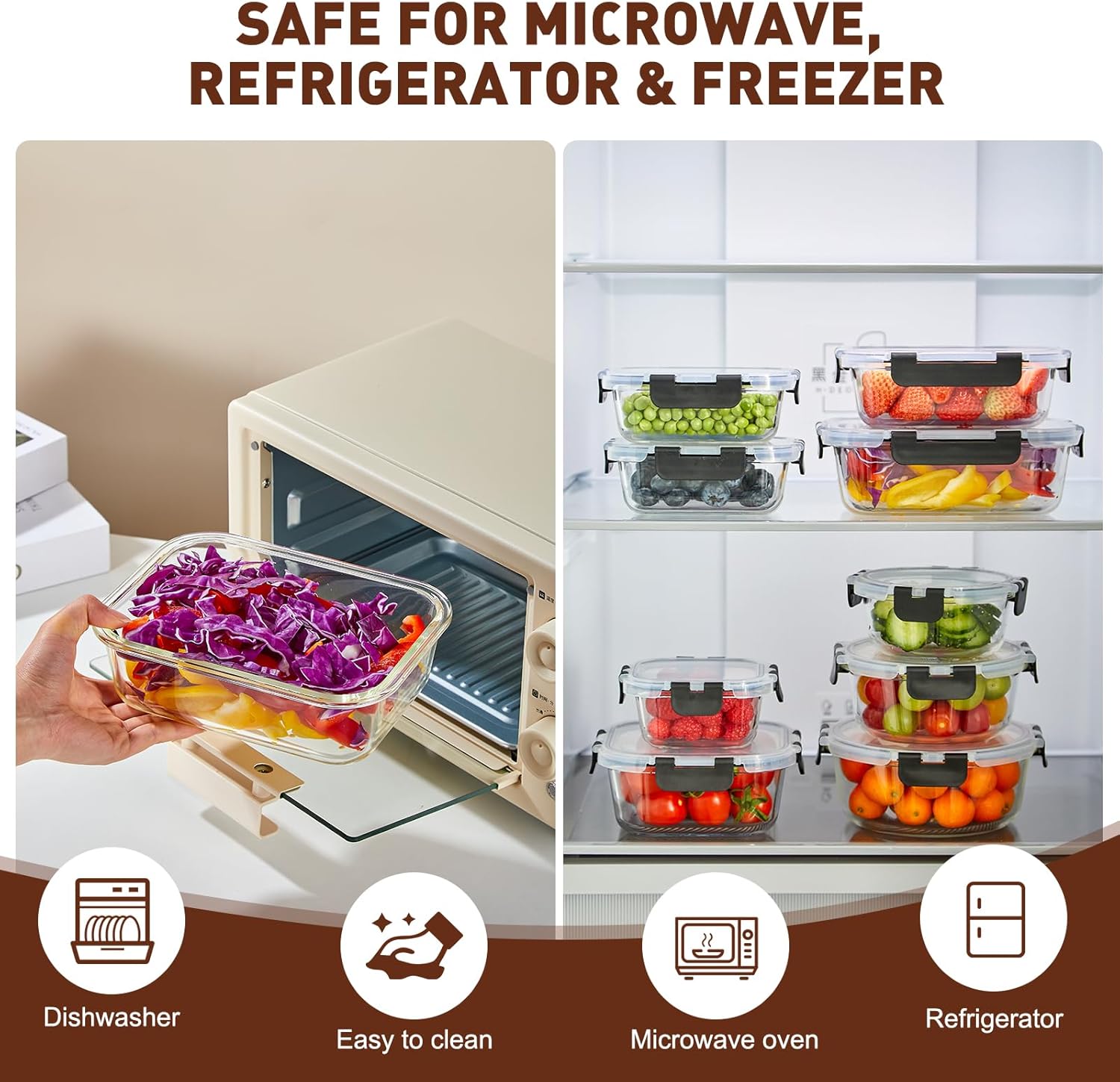 Liuruiyu 12 Pack Glass Food Storage Containers with Lids, Meal Prep Containers, Airtight Bento Boxes with Leak Proof Locking for Microwave, Oven, Freezer and Dishwasher, BPA Free