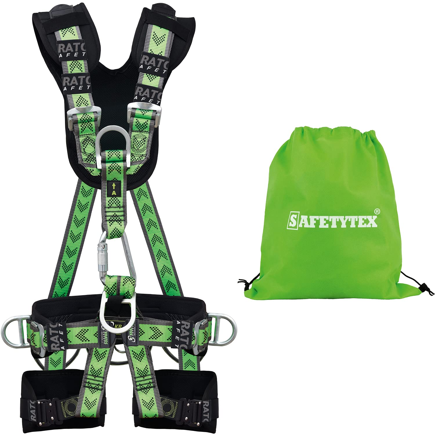 Safetytex 5-Punkt Premium Auffang- und Haltegurt - Fallschutz EN 361 EN 358 EN 813 - Bandfalldämpfer Tragkraft 140 kg - Absturzsicherung