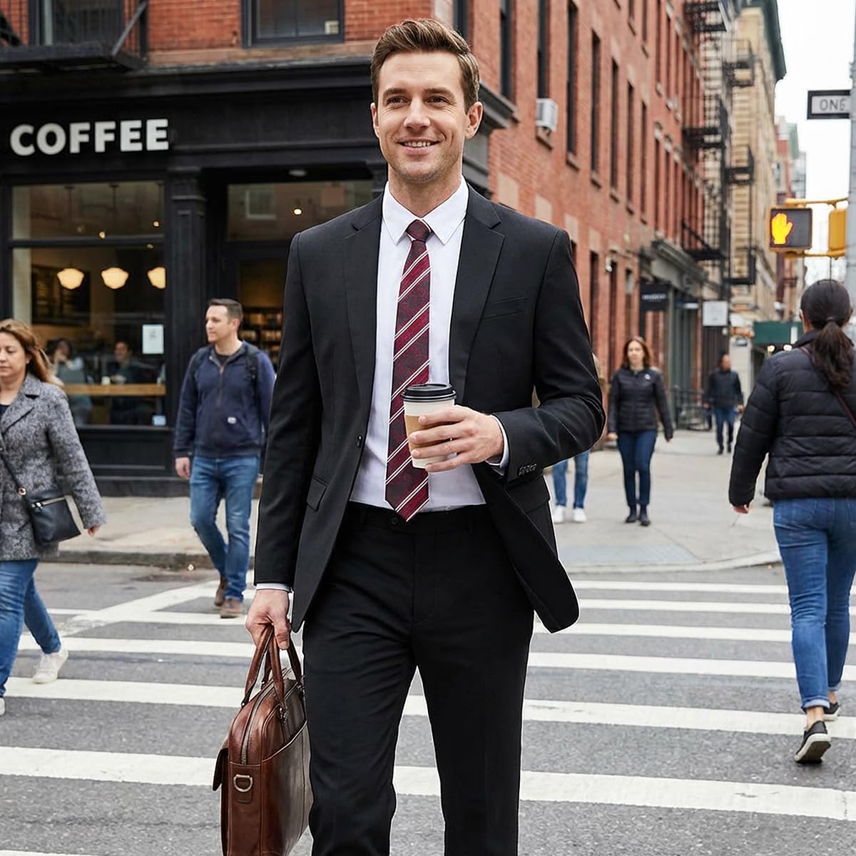 Men's 2 Piece Suit Slim Fit - One Button Jacket Pants with Tie and Pocket Square, Suits for Men Wedding Business Party - Image 3