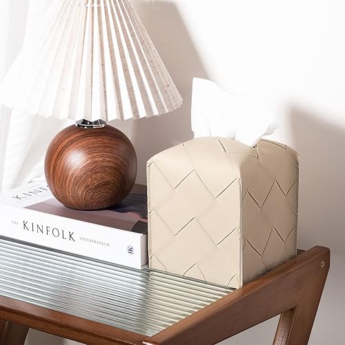 Miniatura 9 de Funda cuadrada de piel sintética para caja de pañuelos, organizador de papel facial, dispensador para encimera de tocador de baño, tocador, mesa,