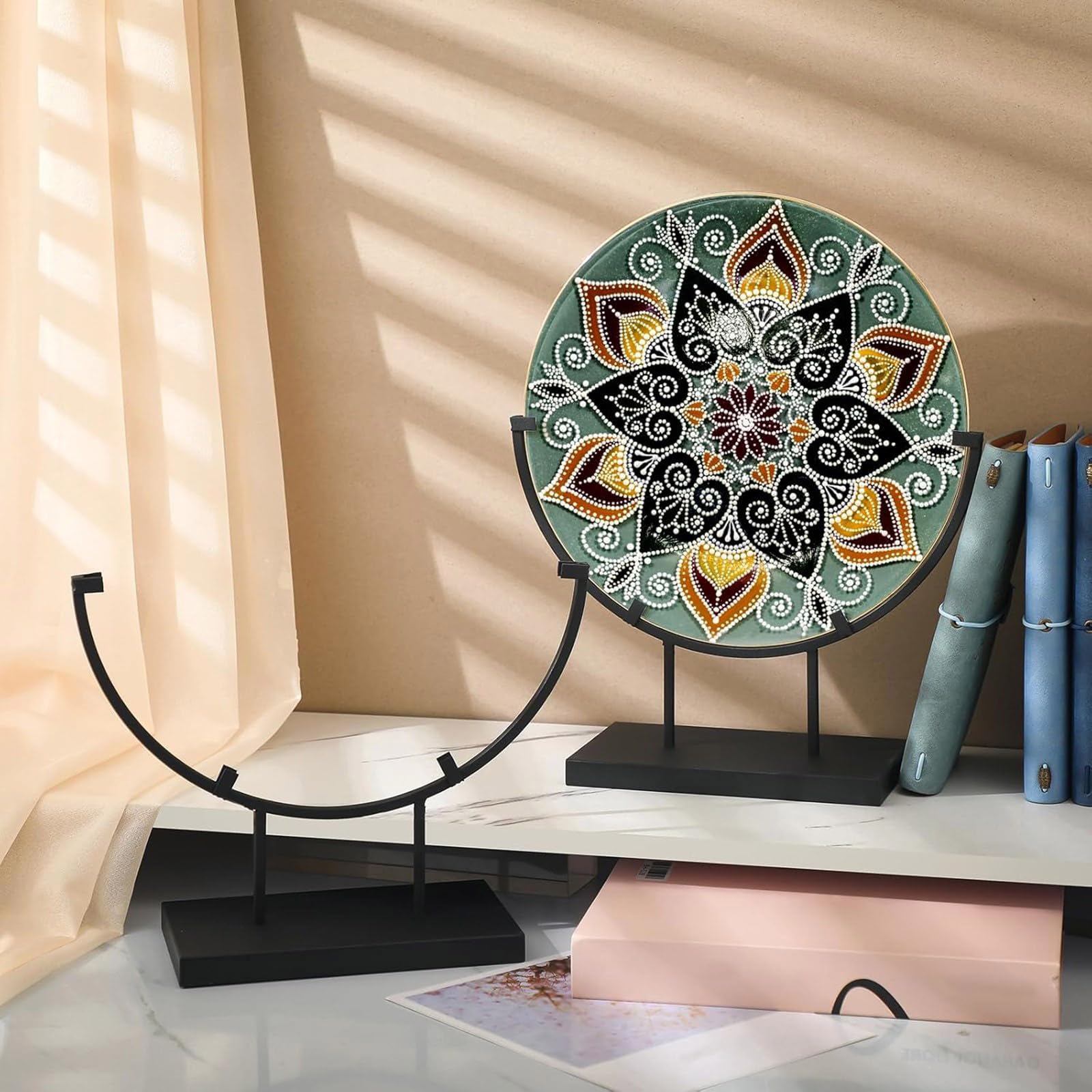 Présentoir Rond en Métal pour d'art en Vitrail Et De Création Circulaire Idéal pour Les Décorations De Maison Et De Bureau Base De D'affichage De