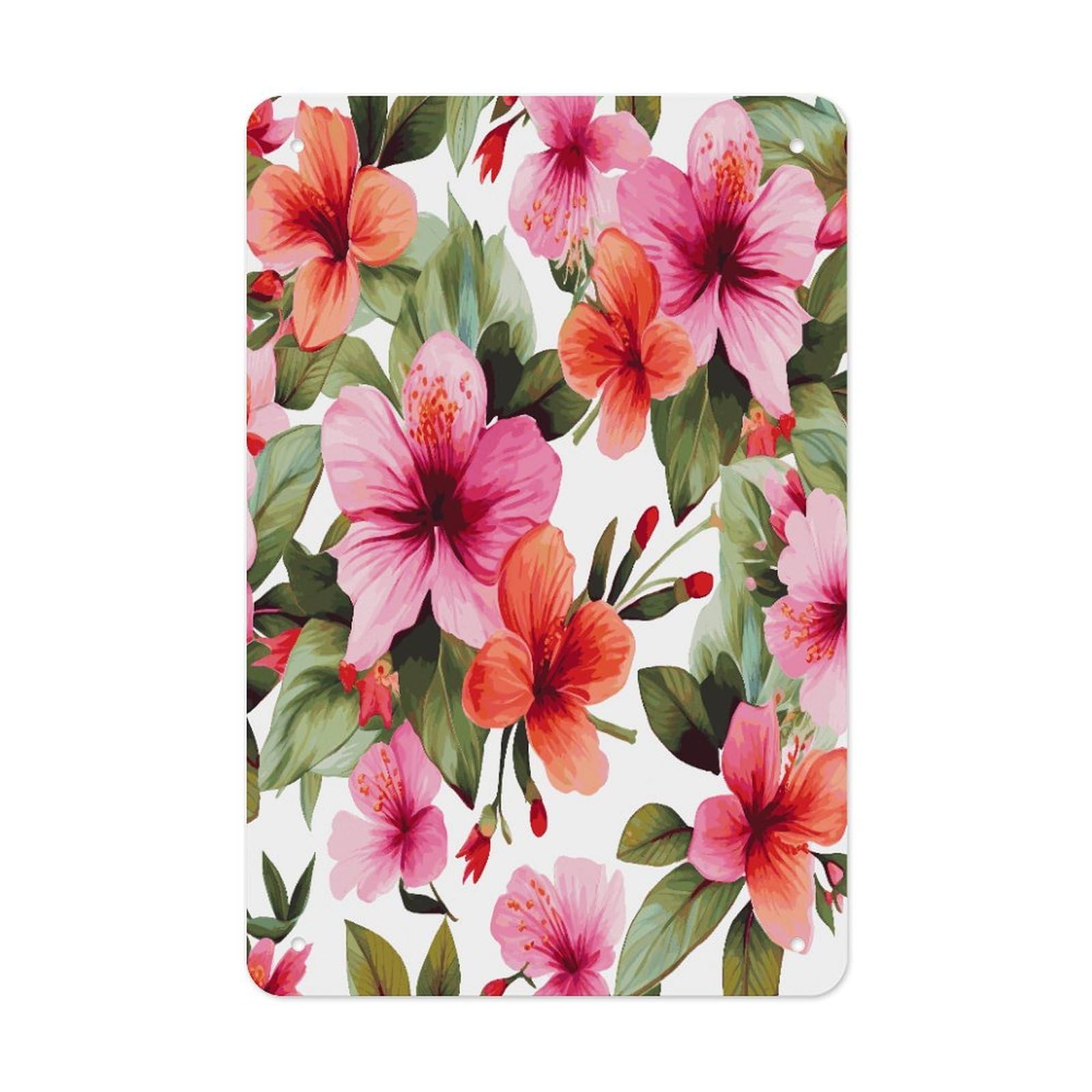 Btcowzrv Style Hawaiian Flower Print1 Metal Tin Sign Wall Decor Hanging Plaque
