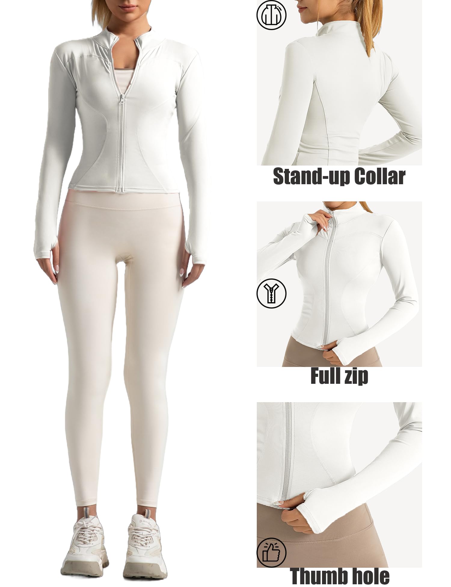 Chaqueta Deportiva para Mujer, Ligera, para Correr, Yoga, con Cremallera, Transpirable, con Agujeros para Los Pulgares, para Correr, Yoga, Gimnasio.
