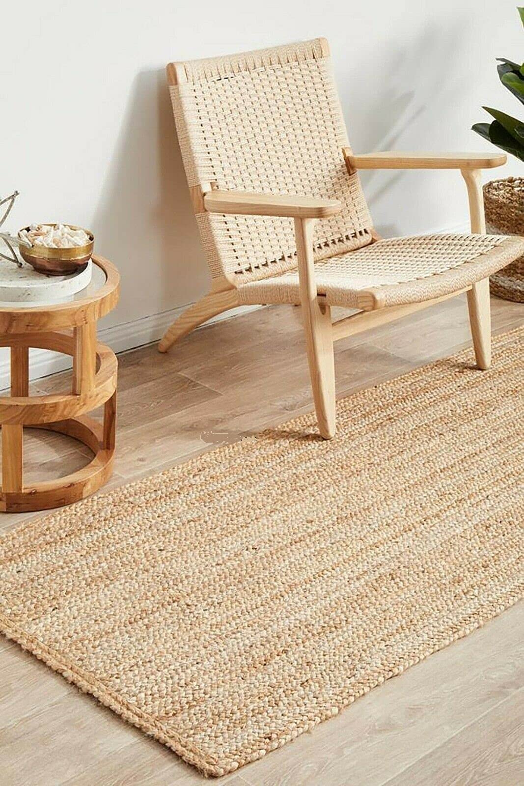 Tapis rectangulaire tressé à la main réversible 100 % en jute naturelle (60 x 300 cm)