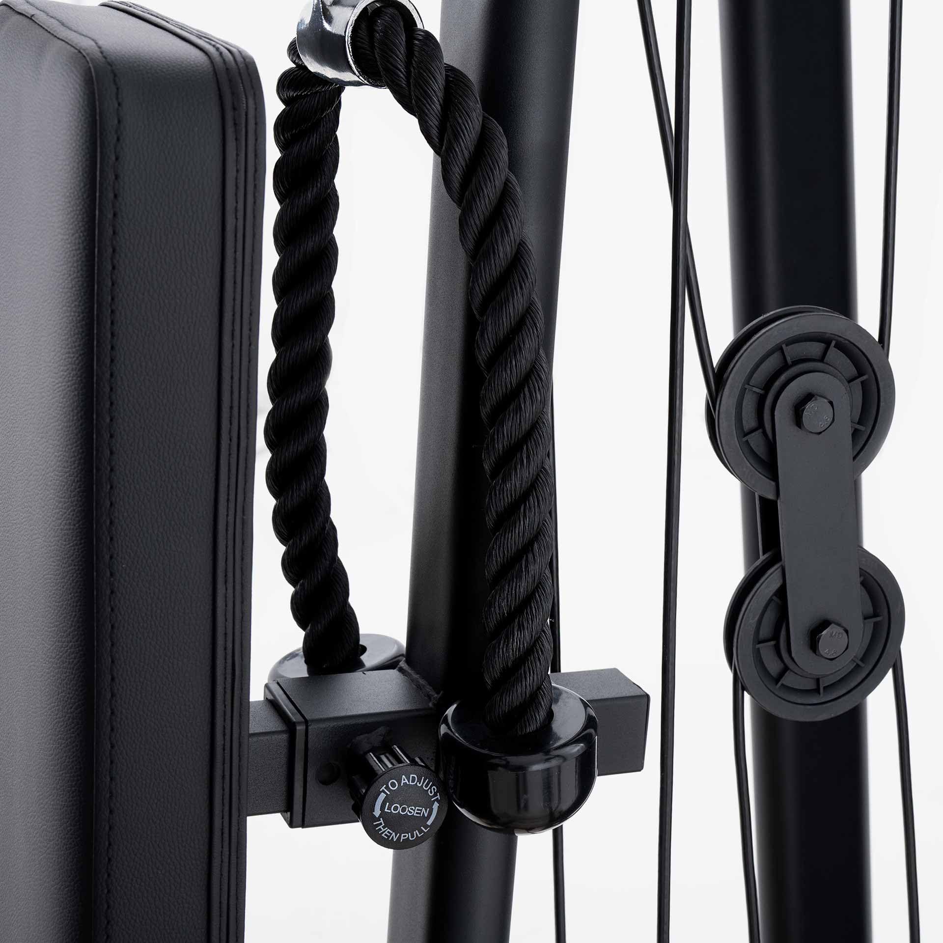 JK FITNESS [Stazione Multifunzione Con Double Pulley Laterale Pacco Pesi 80Kg] MultiGym Macchina A Cavi Home Gym Cavi Acciaio 5mm, Carrucole 9cm, Regolazioni Sedile 3 Schienale 5, JK6140 FullBlack Pro