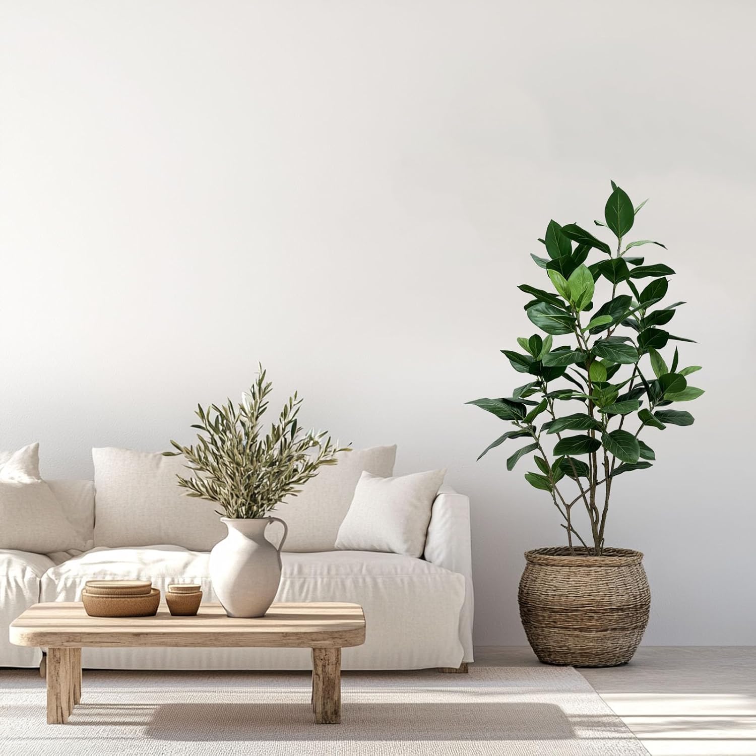 5ft Artificial Ficus Altissima Tree, Realistic Green Leaves Indoor Faux Plant Decor with White Planter Pot, Tall Fake Tree for Home Office Living Room Decoration