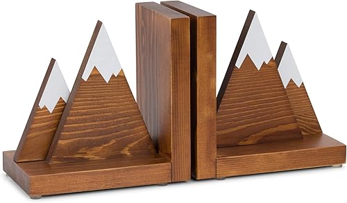 Miniatura 8 de Sujetalibros de montaña, sujetalibros decorativos antideslizantes de madera para libros pesados, decoración rústica de oficina