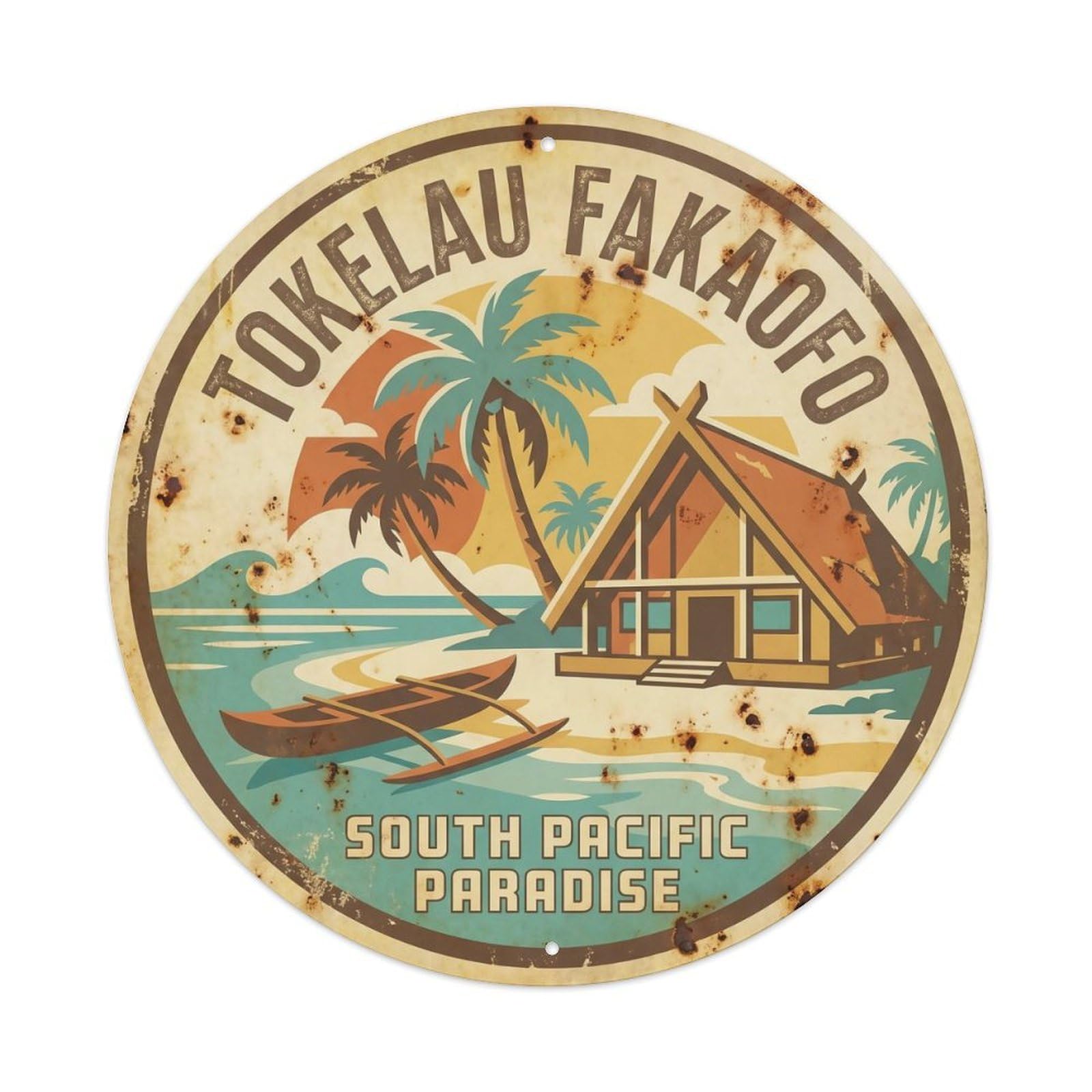 Odgynaw 8X8inch(20X20cm) Tokelau Fakaofo Beach Coastal Travel Lagoon Coast Metal Tin Sign