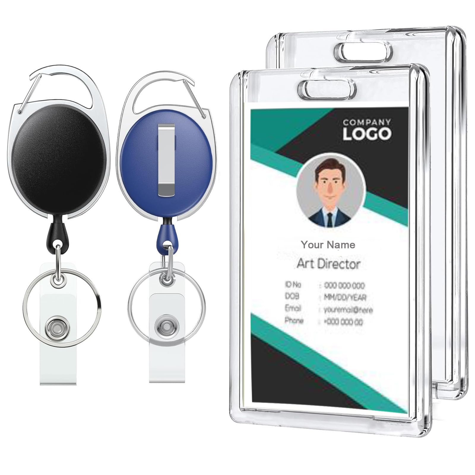 Photo 1 of 2 Set Badge Holder with Retractable Clip Clear Acrylic Vertical ID Card Holder Heavy Duty Badge Reel for Office Worker Nurse Teacher Student