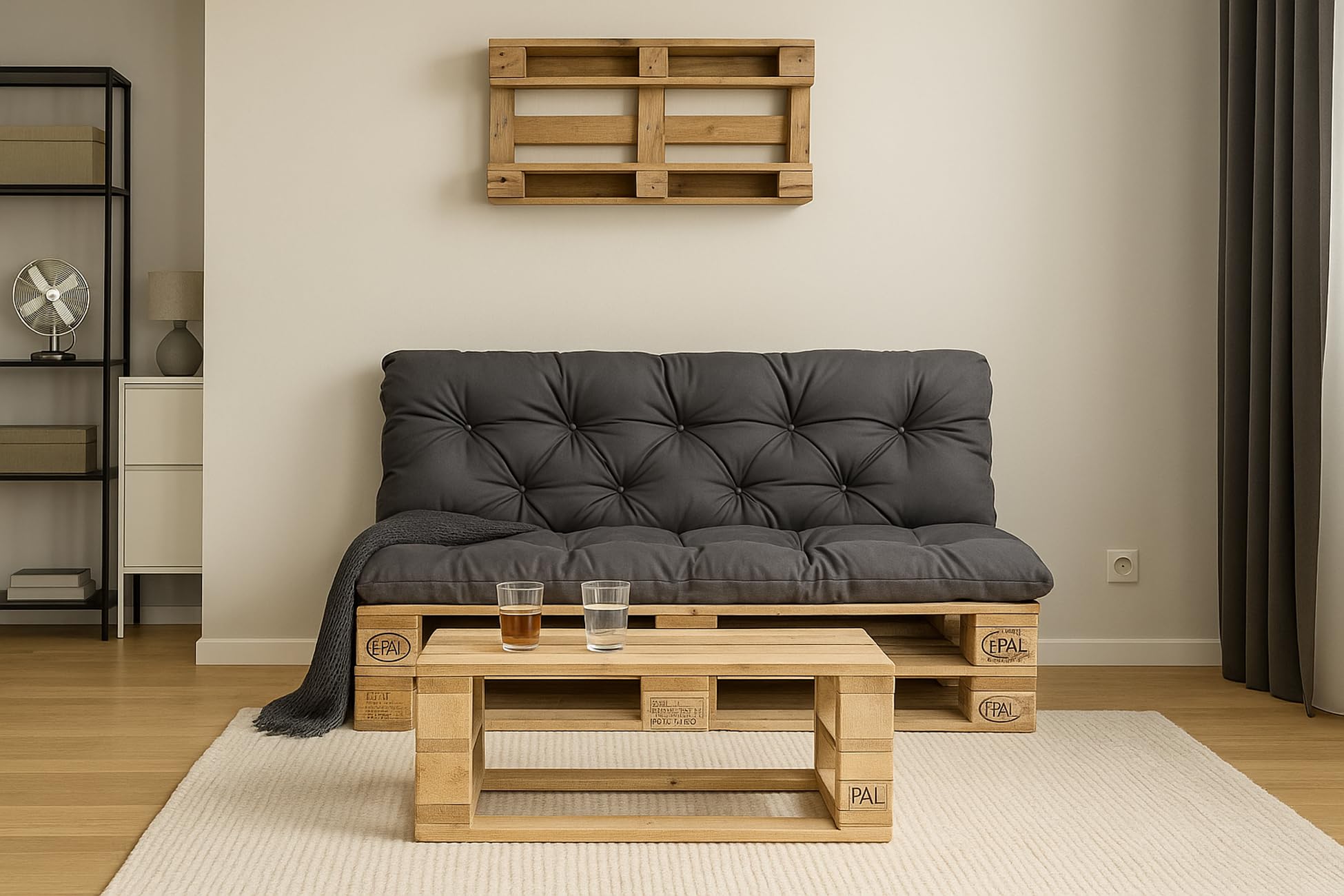 Cuscini pallet, Cuscini per pallet esterni/Cuscino Euro Pallet, Cuscino Divano, Cuscino Soggiorno da Giardino (Set:120x80+120x60cm, Grigio scuro)