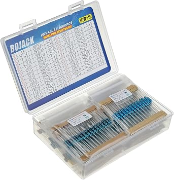 BOJACK Resistor Assortment Kit 1 Ohm - 1M Ohm 1/2W Metal Film Resistor Assortment Resistor Kit (25 Values 1000 Pcs)