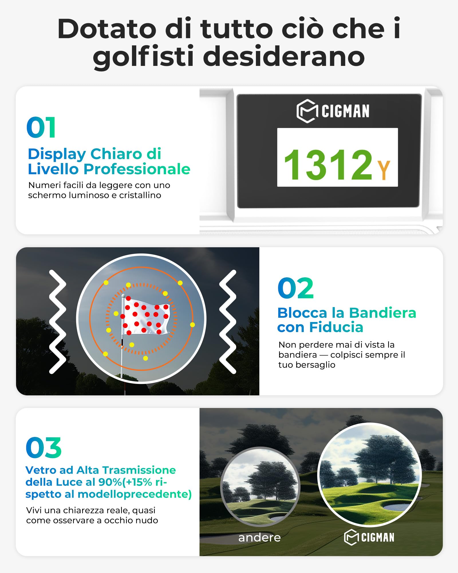 CIGMAN Telemetro Golf/Caccia Da 1200M con Display LCD Telemetri da Golf, con Pendenza,Ricaricabile via USB,Bloccaggio Degli Alberi Bandiera, Funzione magnetica inclusa, Accessori da golf