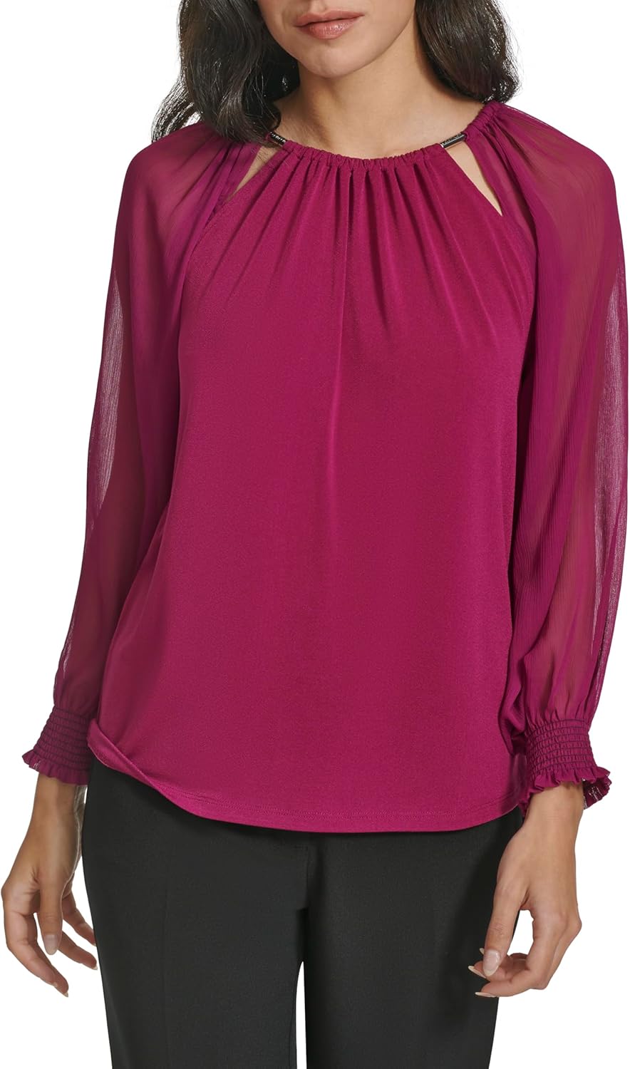 Calvin Klein Womens Mix Media Knit Longlseeve Blouse - Image 2