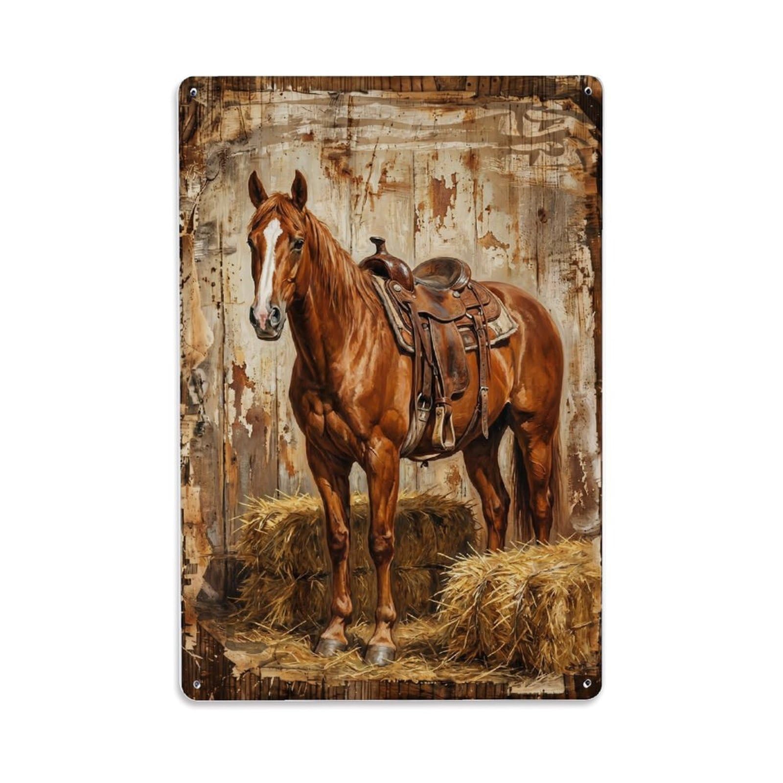Chestnut Horse Farm Stable Equine Metal Tin Sign Plaque Wall Decor for Cafe, Club Bar, Office, Home Garden Metal Poster 8x12Inch