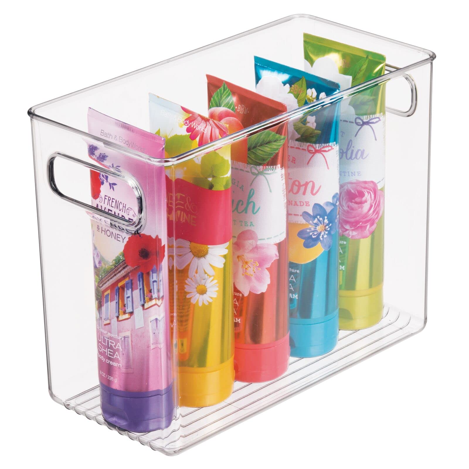 mDesign Tall Modern Stackable Plastic Storage Organizer Bin Basket with Handles for Bathroom Vanity Organization - Shelf Cubby