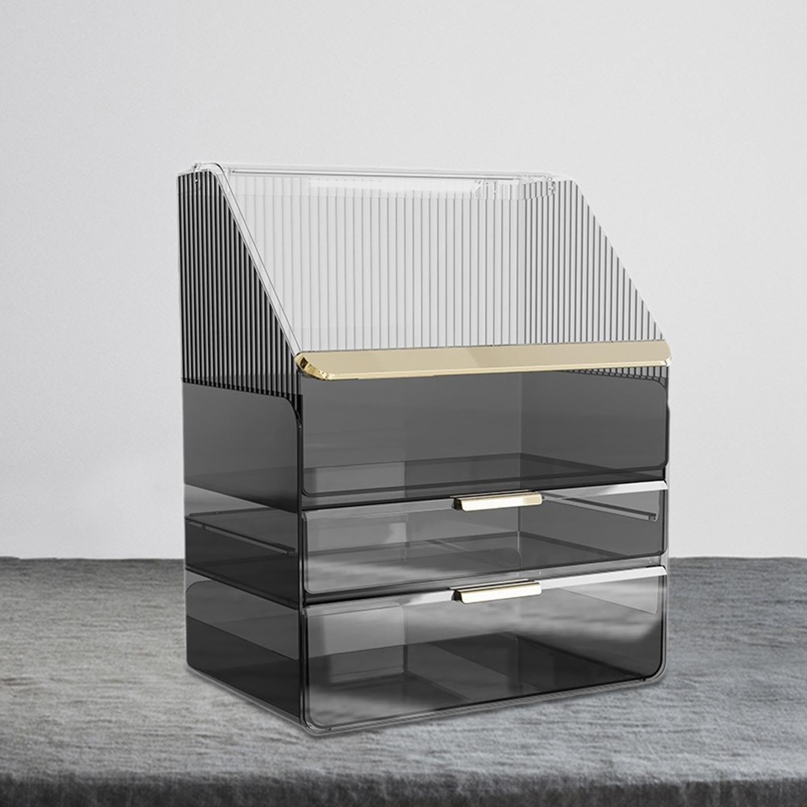 Organizador de Cosméticos Caja de Almacenamiento de Cosméticos con Cajón Alto Soporte de Belleza Multiusos Vitrina para Cremas Cajas Tocador, Negro