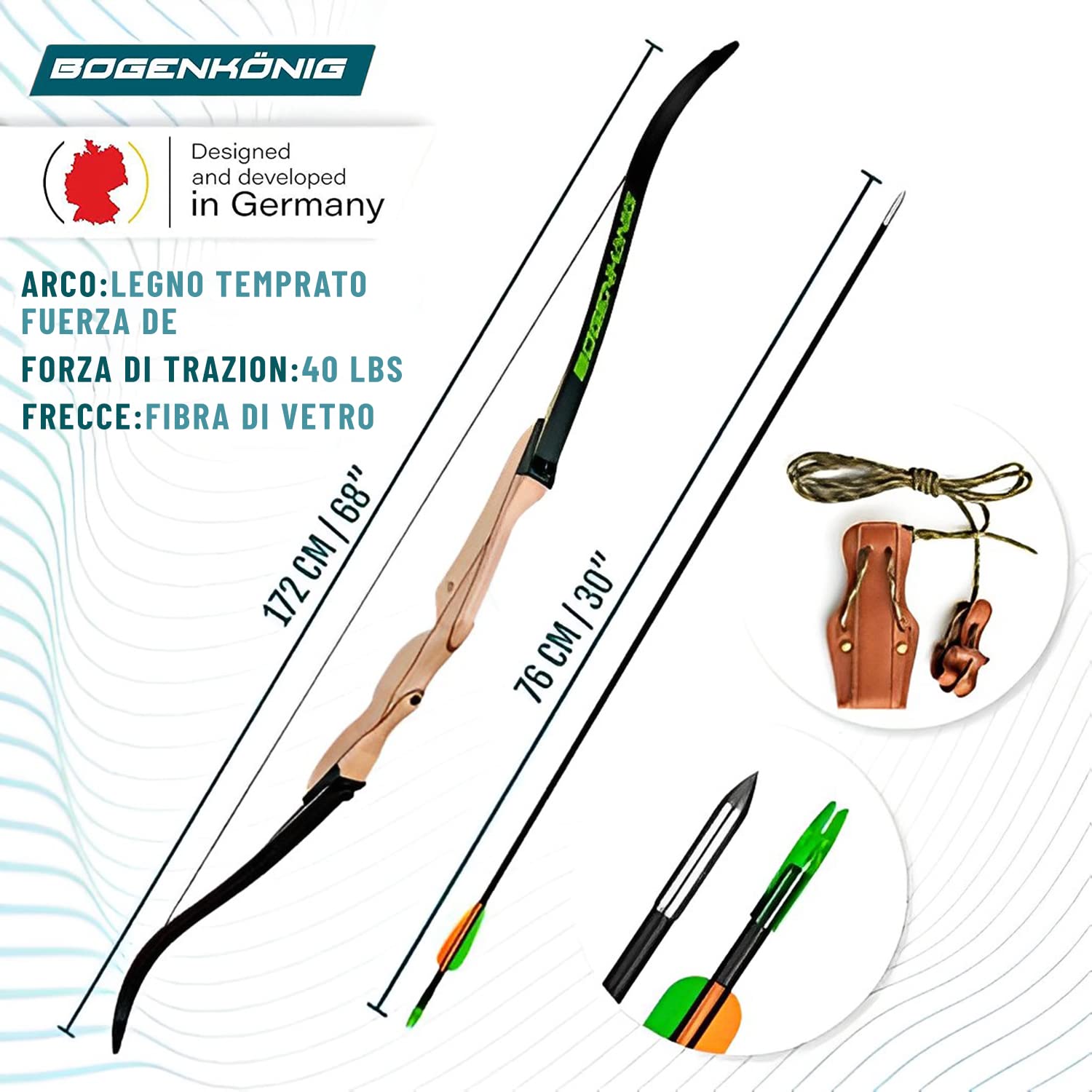 Arco Professionale, Arco e Frecce per Adulti, 18 kg, con Accessori, per Tiro con l'Arco e Frecce Professionale