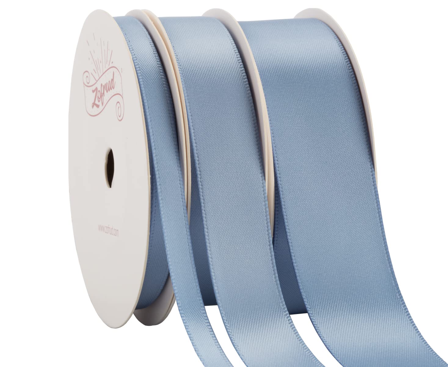 Zofrud 3 Rolls of French Blue Double Faced Satin Ribbon, 27 Meters Total (6mm, 16mm, and 25mm x 9M)