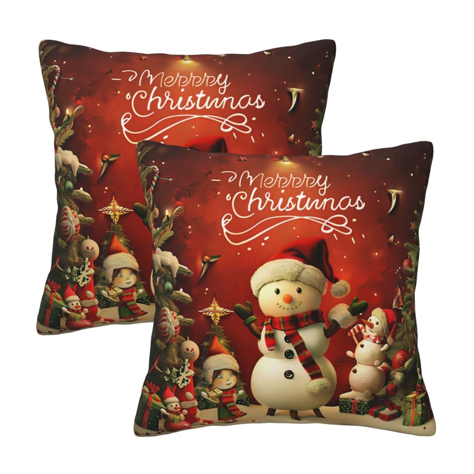 kkvhhyuo Merry Christmas Print Pillow Covers Set of 2, Square Decorative Cushion Covers with Hidden Zipper, Throw Pillow Cases for Living Room Sofa Bed Chair, 45x45 cm