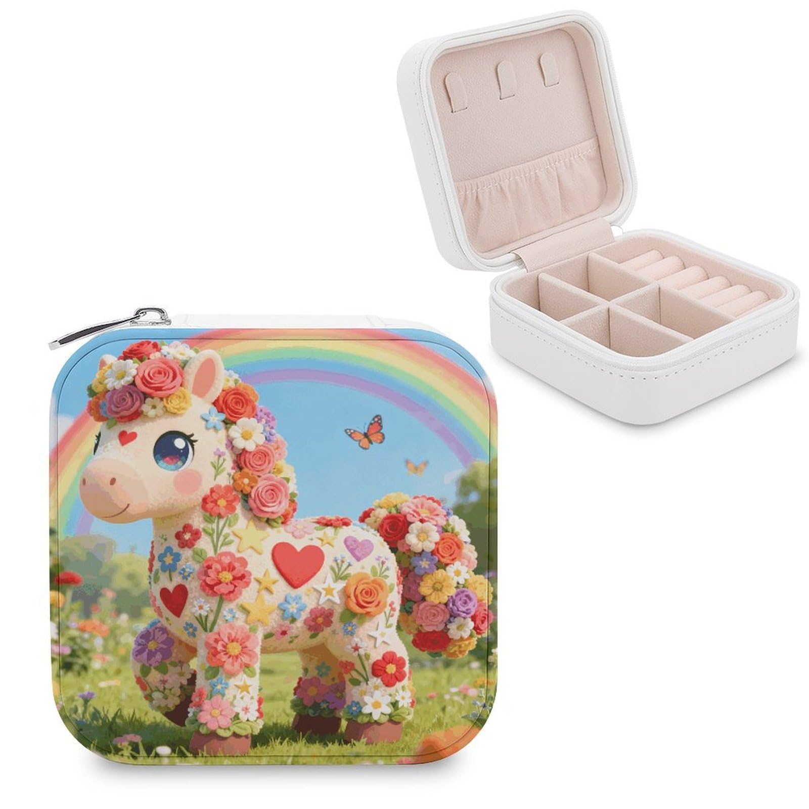 VstaDank Cute Pony Jewelry Box Beautiful Portable Ring Boxes Cute Large-Capacity Jewelry Case Jewelry Organizer for Mothers Gifts for Earrings Rings Hand Bracelet