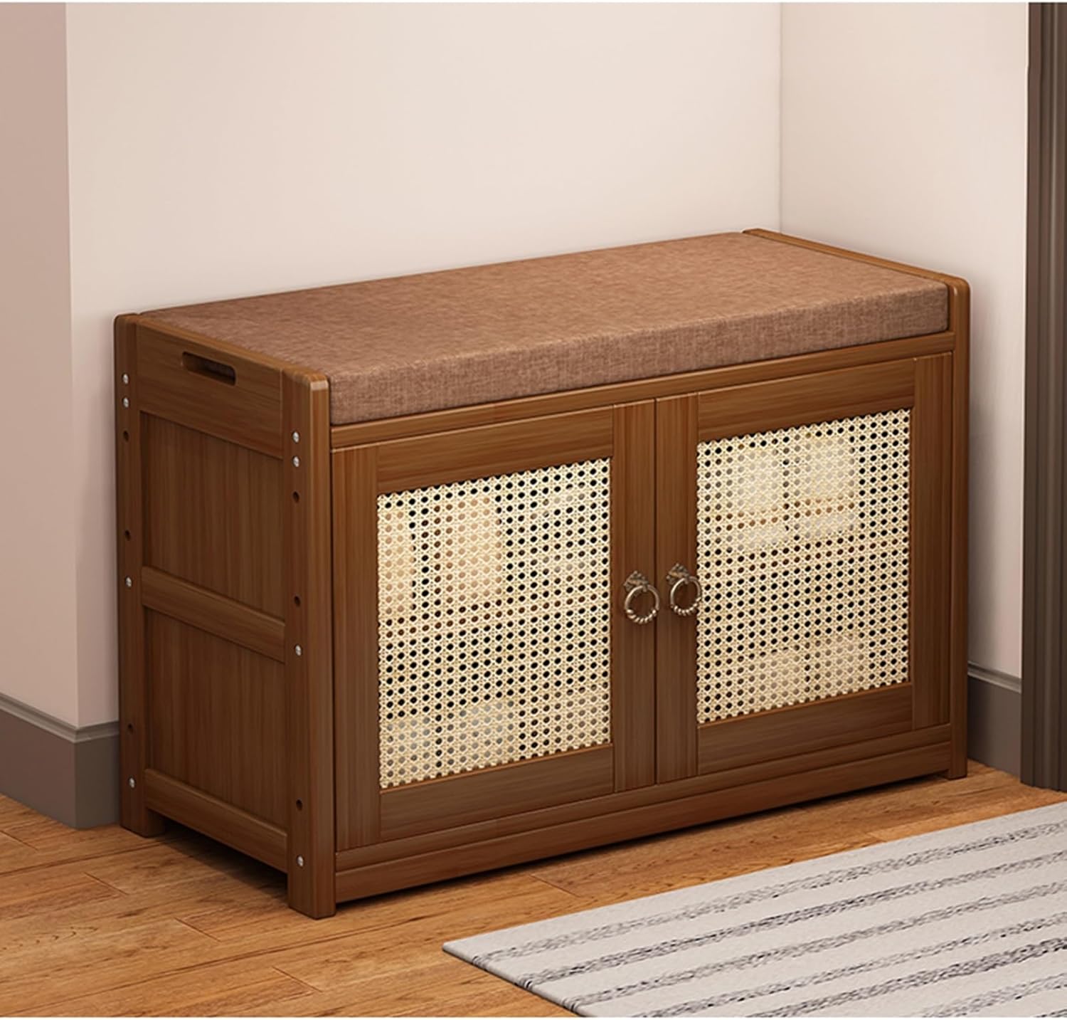 Benches Garden Bench Outdoor Patio Seating Backless Park Chair Lawn Path Slatted Seats,Bamboo Entryway Bench with Shoe Storage Shoe Rack Organizer for Mudroom with 2 Doors