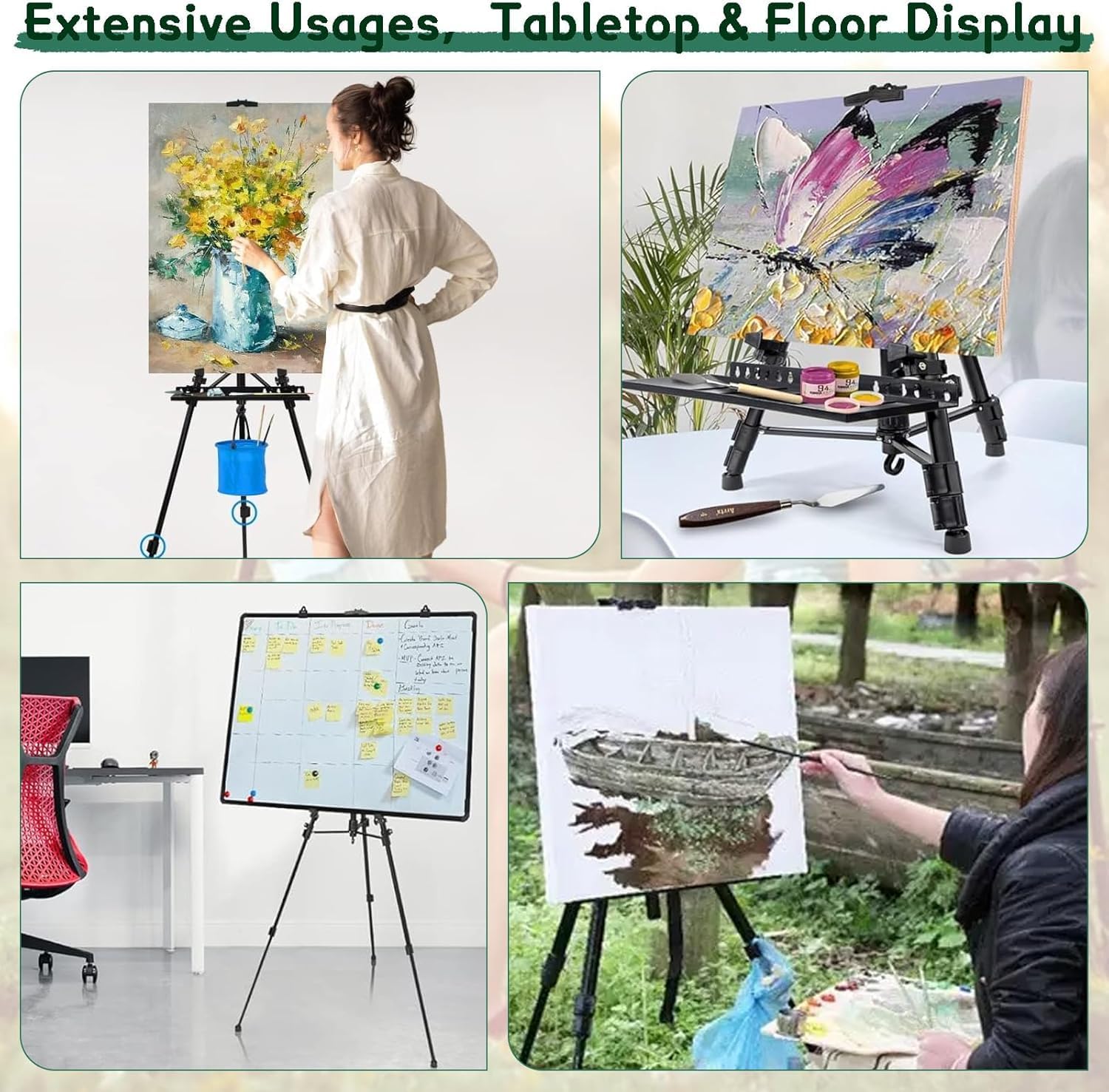 Caballete de trípode ajustable, 55-155 cm de altura, con bandeja y bolsa de transporte, caballete plegable para pintura en lienzo, dibujo y pósteres