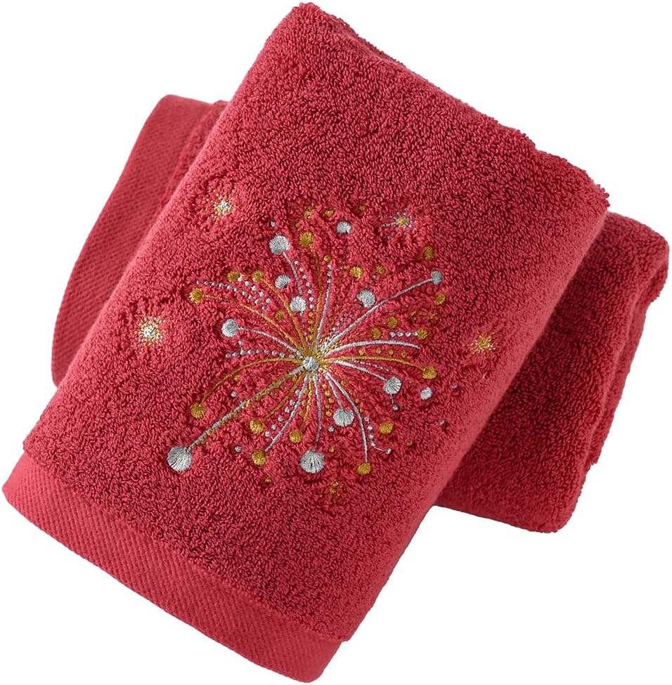 YiLUOMO Red Hand Towel Set of 2 Spark Fireworks Embroidered Design Highly Absorbent 100% Cotton Super Soft Hand Towels for Bathroom Home Party Valentines Day Decorations 13 x 29 Inch