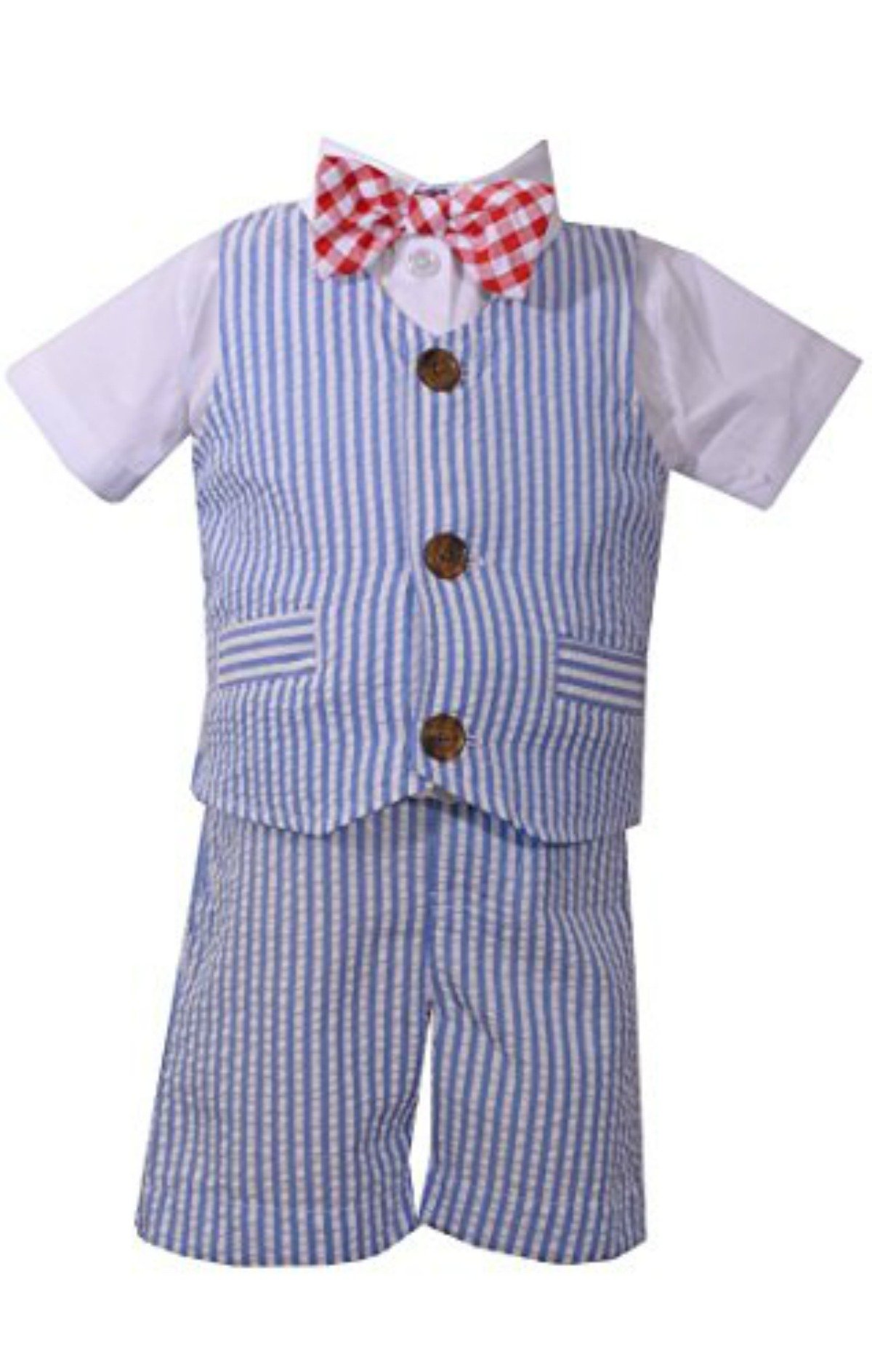 Bonnie Jean Boys Patriotic Crab Shortall and Tee Set (24 Months, Blue -Short Set)