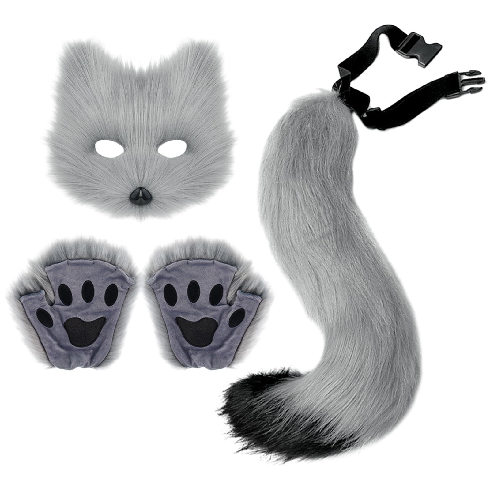 Fox Costume Set with Mask, Tail and Paws Halloween Cosplay Accessories