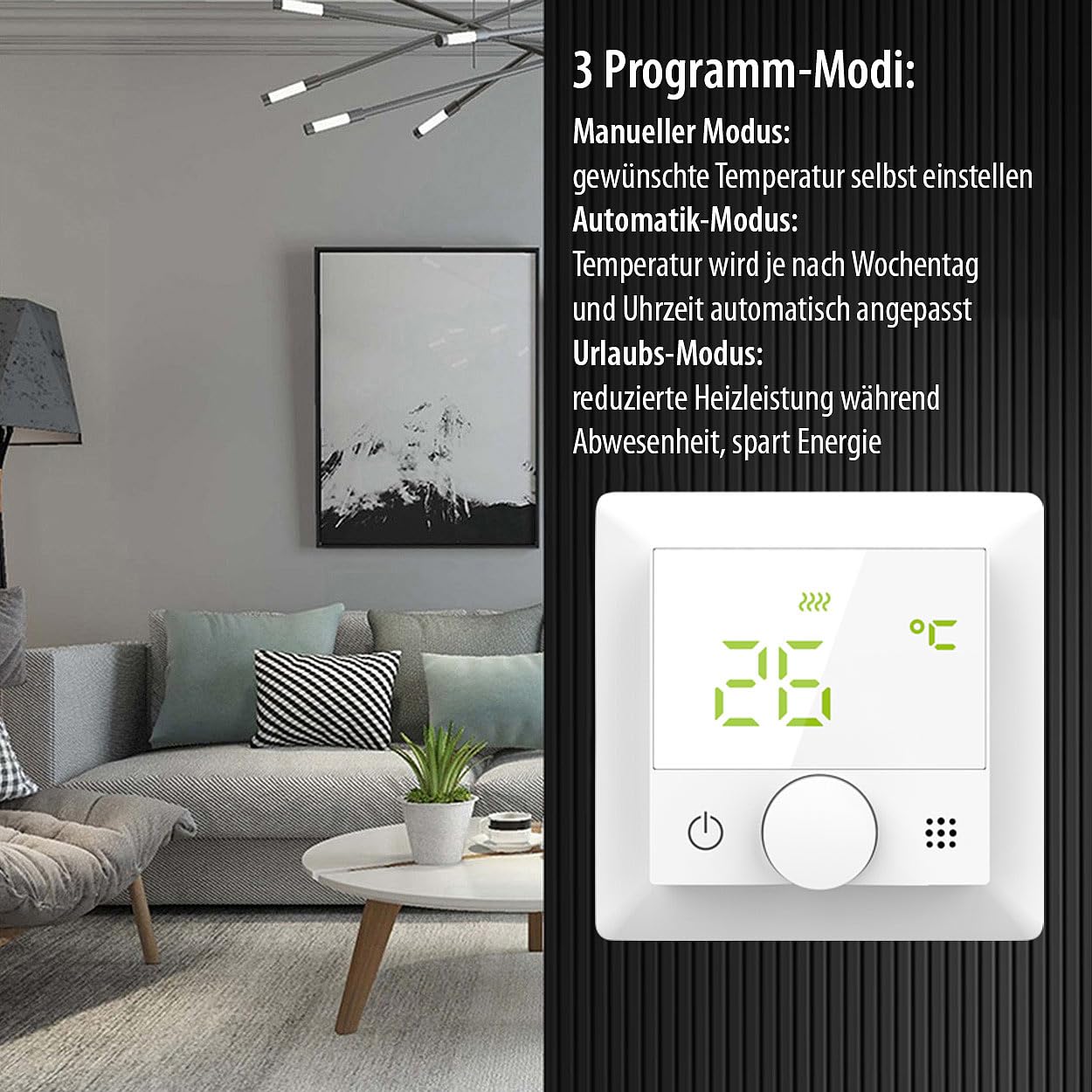 Thermostat connecté pour chauffage au sol avec capteur externe, blanc [revolt]