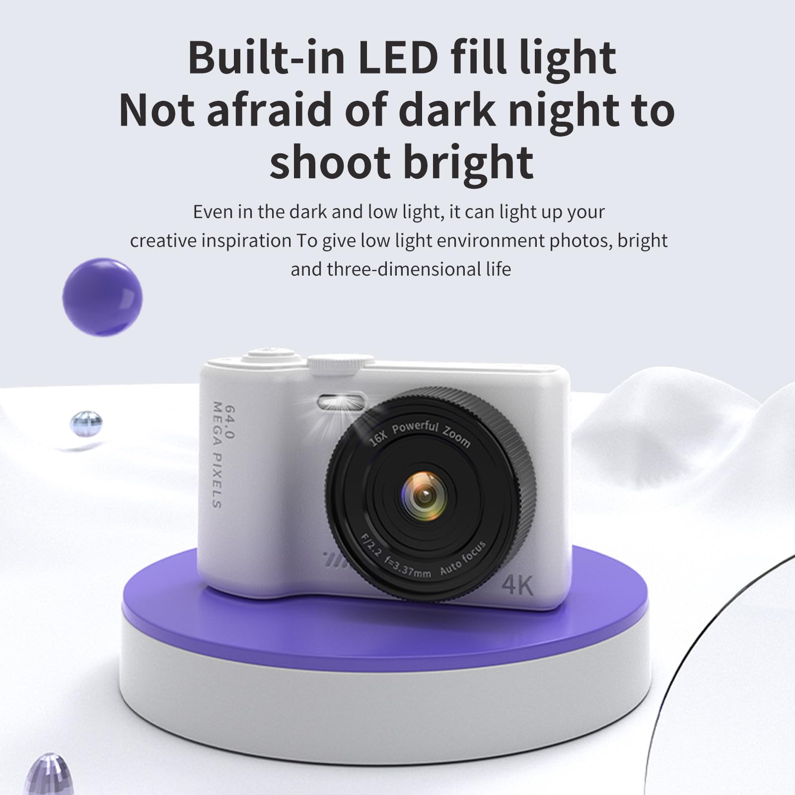 Appareil photo numérique 4K 64 MP WiFi avec écran rabattable à 180° de 3, zoom Appareil photo numérique 4K 64 MP WiFi avec écran rabattable à 180° de 3, zoom